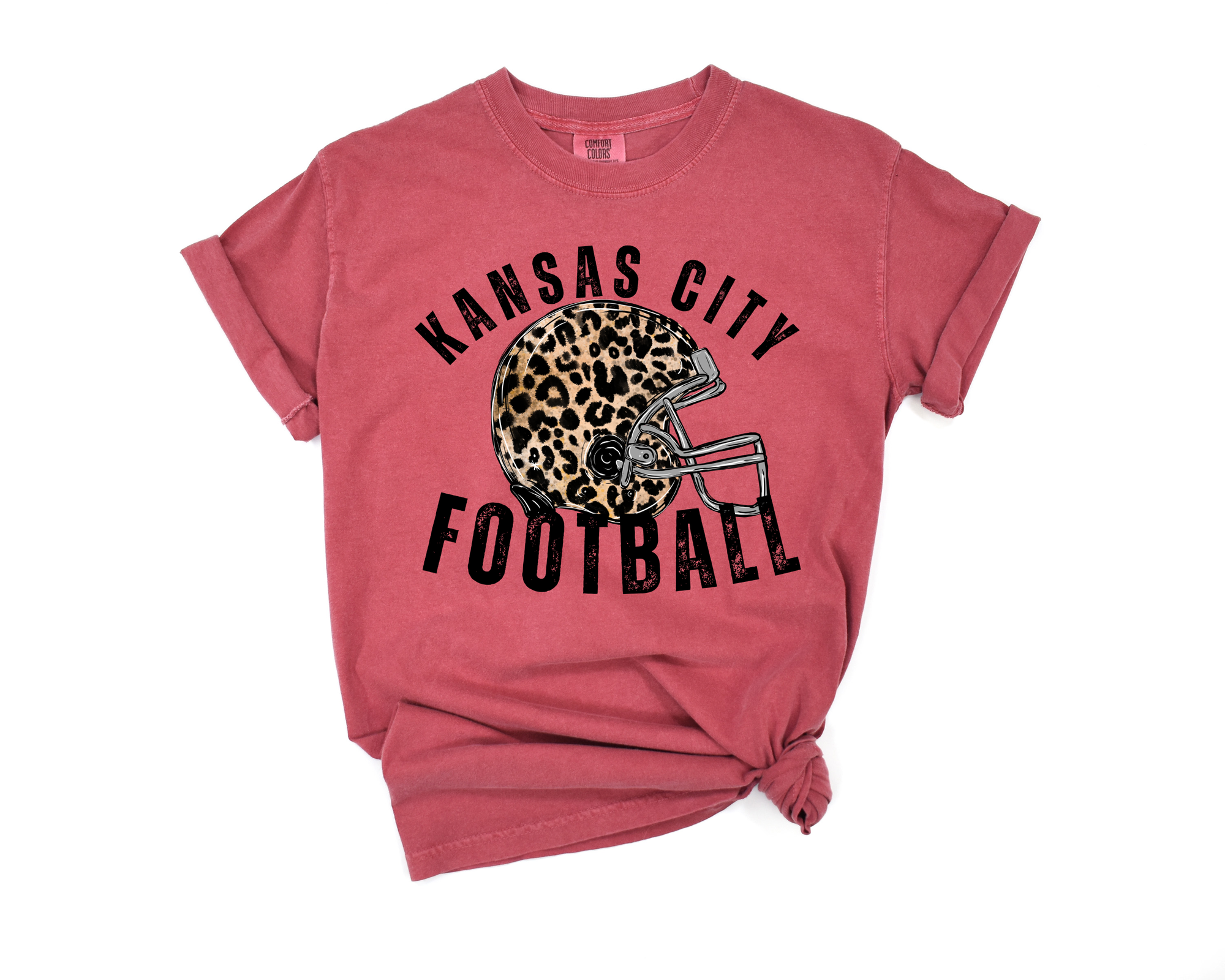 **HALFTIME DEAL** Black Kansas City Football Leopard Helmet Crimson Tee