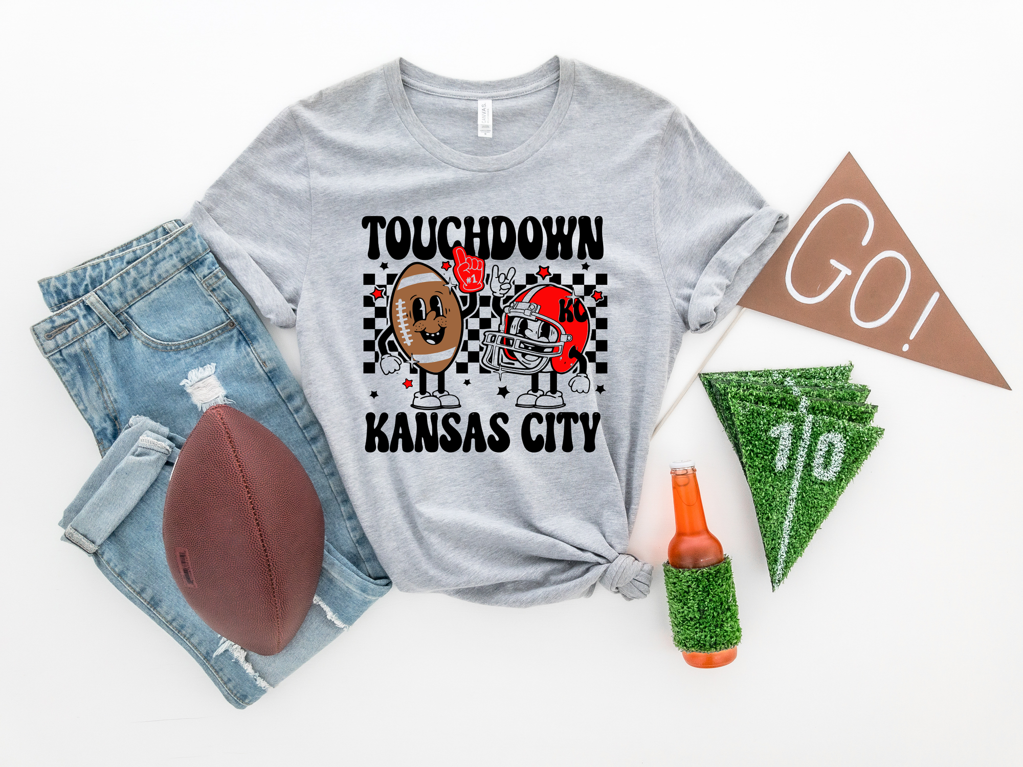 **HALFTIME DEAL** Touchdown Kansas City Dancing Football Heather Grey Tee