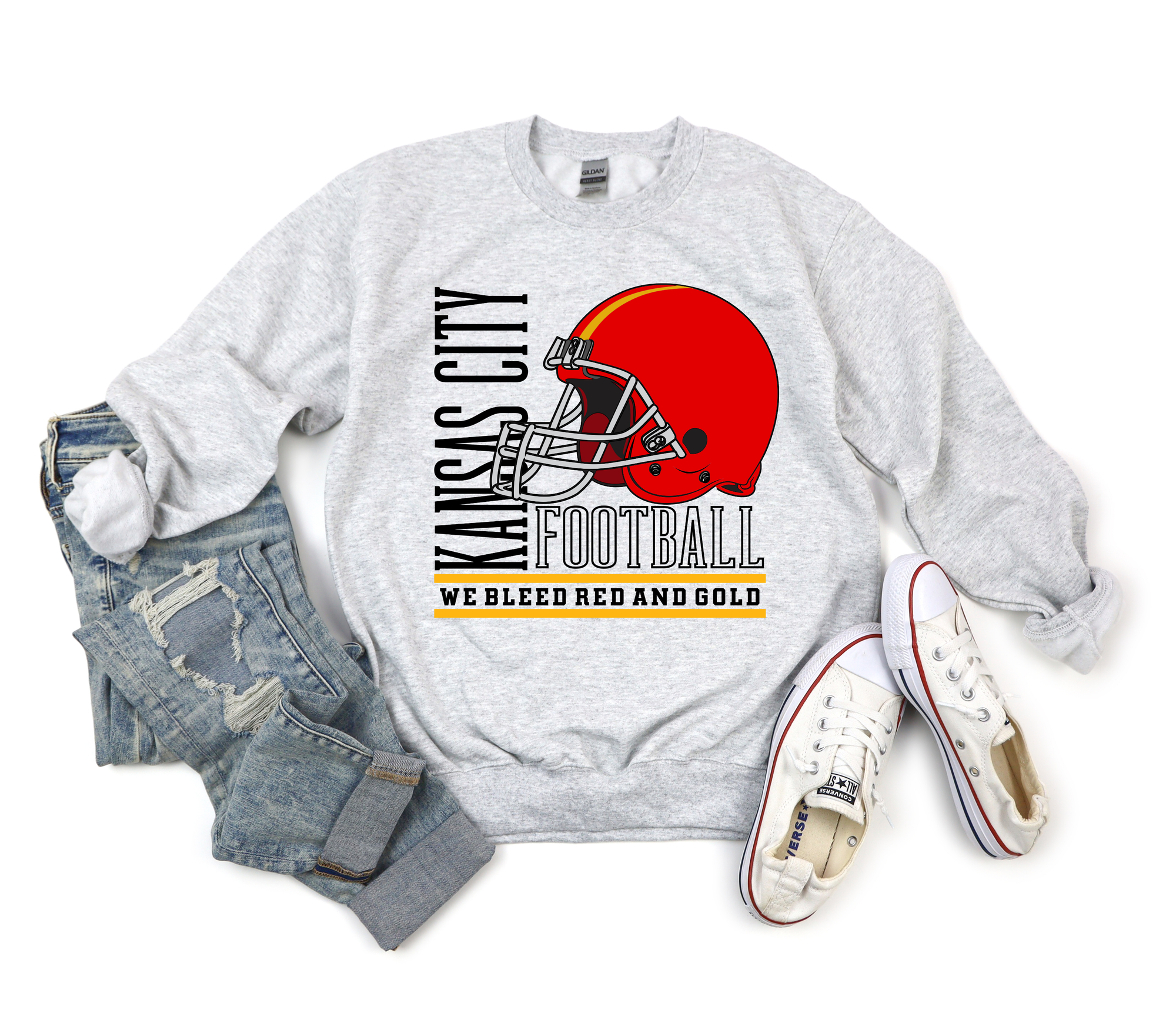 **HALFTIME DEAL** Red & Gold Kansas City Red Helmet Ash Sweatshirt