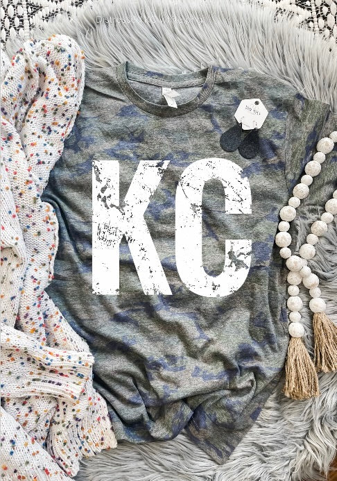 Distressed White KC Camo Tee