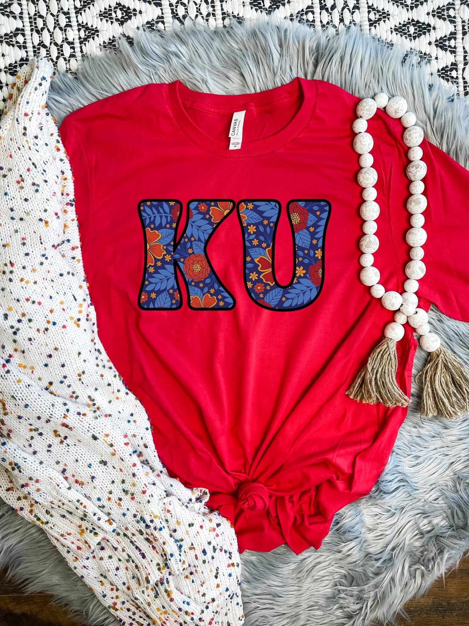 Floral KU Red Tee