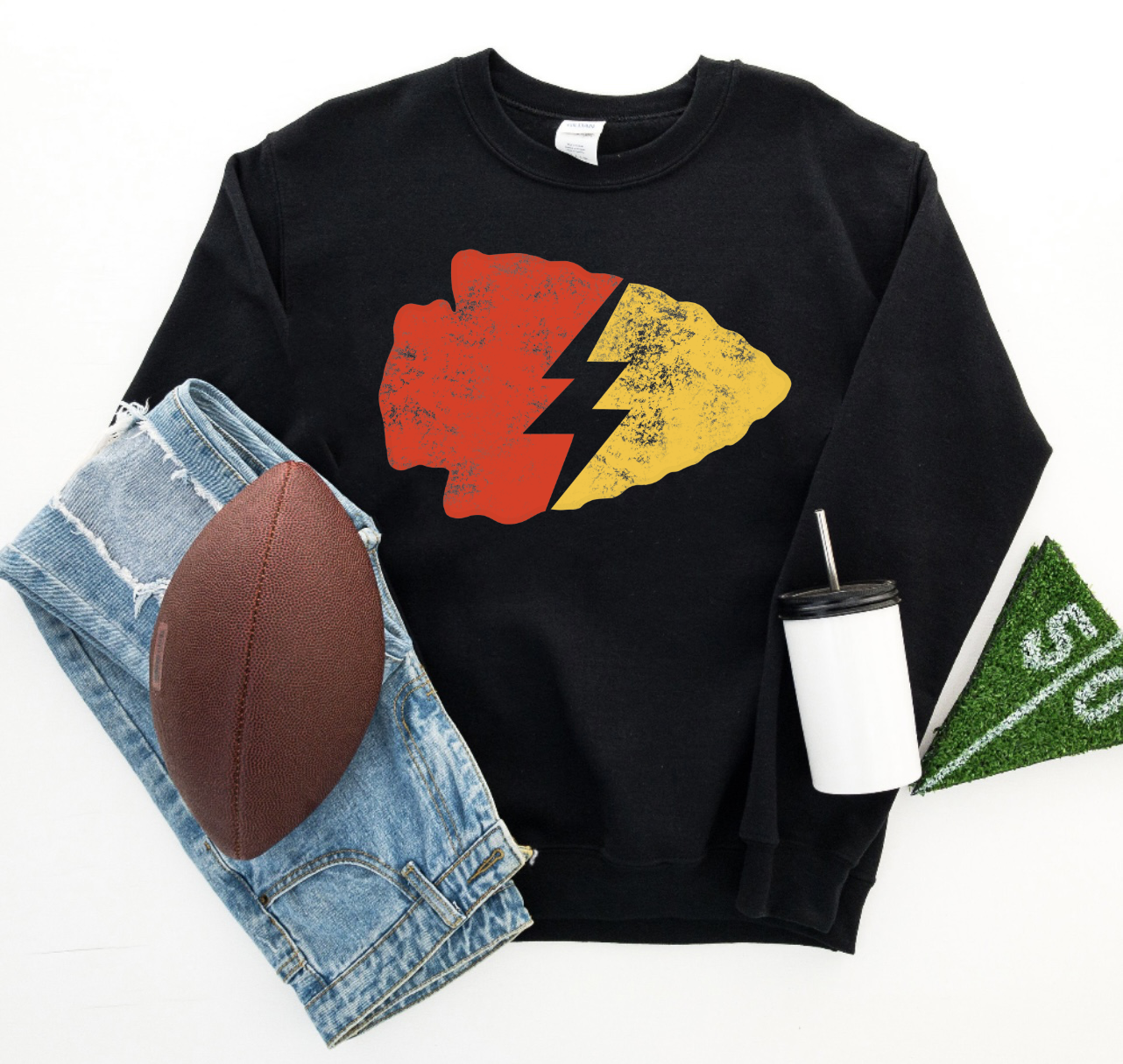 KC Lightening Bolt Red & Gold Arrowhead Black Sweatshirt