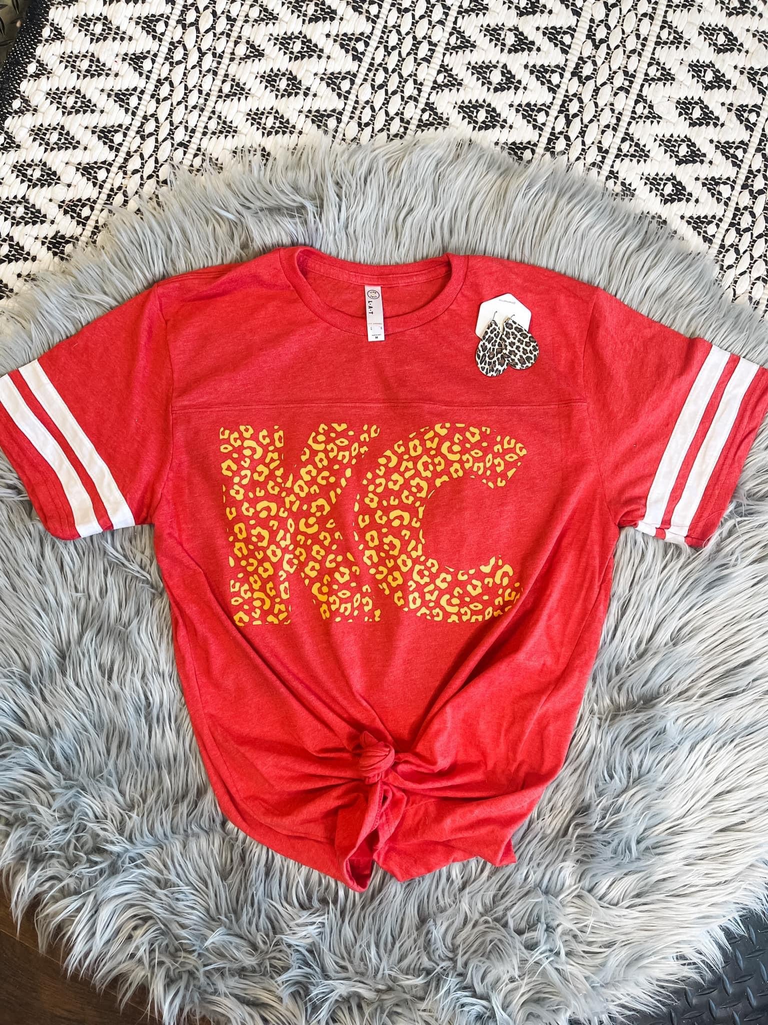 Gold Leopard KC Red Striped Sleeve Tee