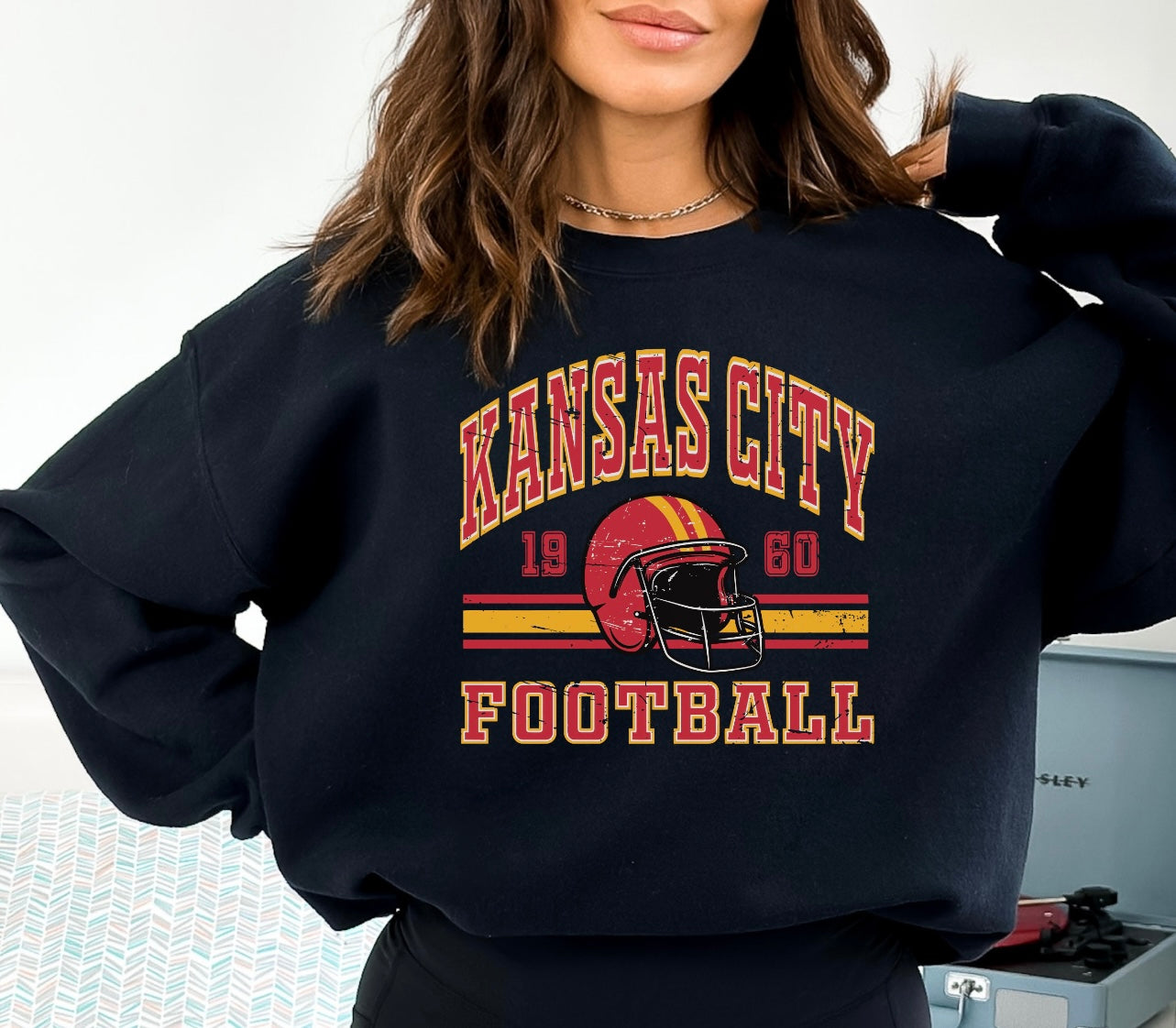 Kansas City Football Helmet 1960 Striped Black Sweatshirt