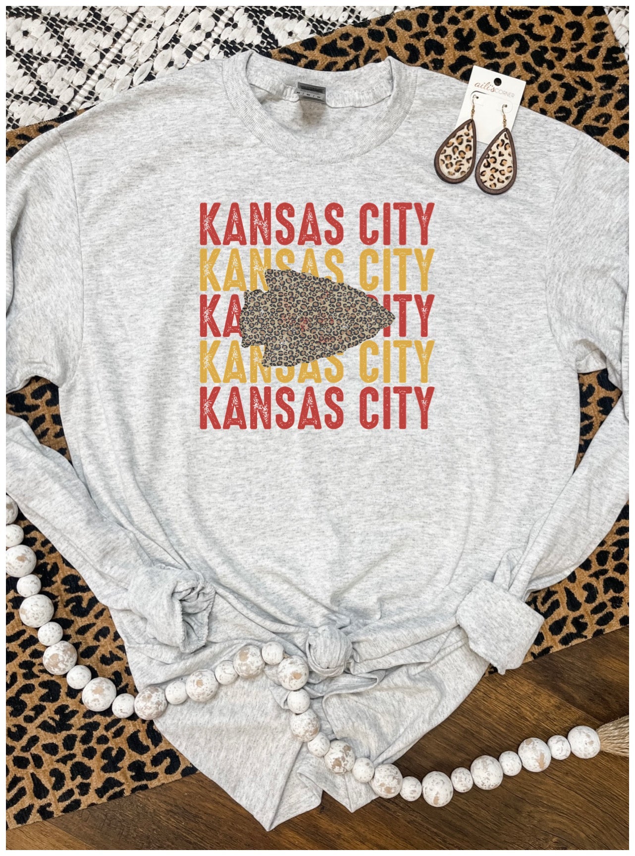 KC Football Cheetah Mustard Tee - Olive Street Boutique