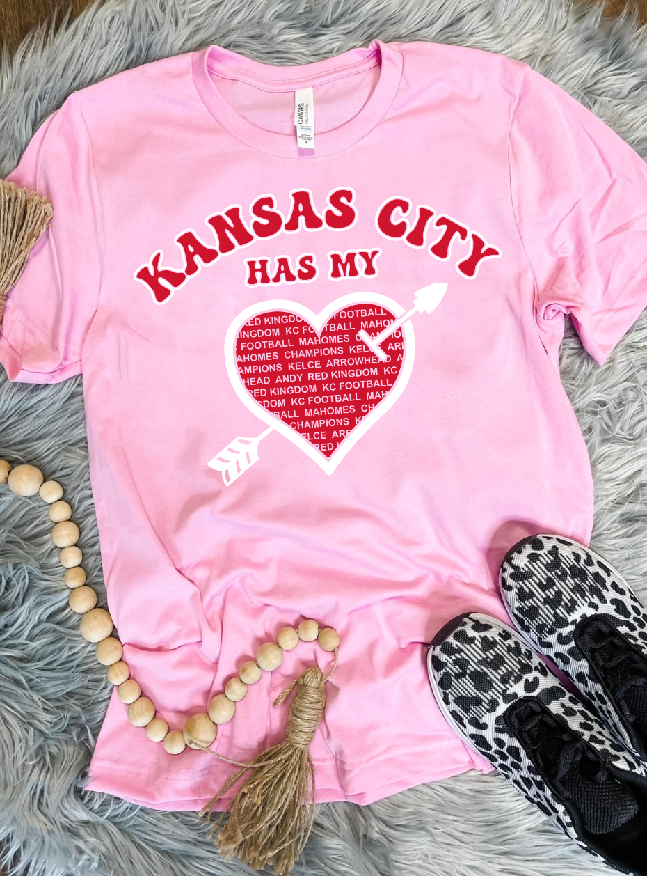 Red & White Kansas City Has My Heart Light Pink Tee