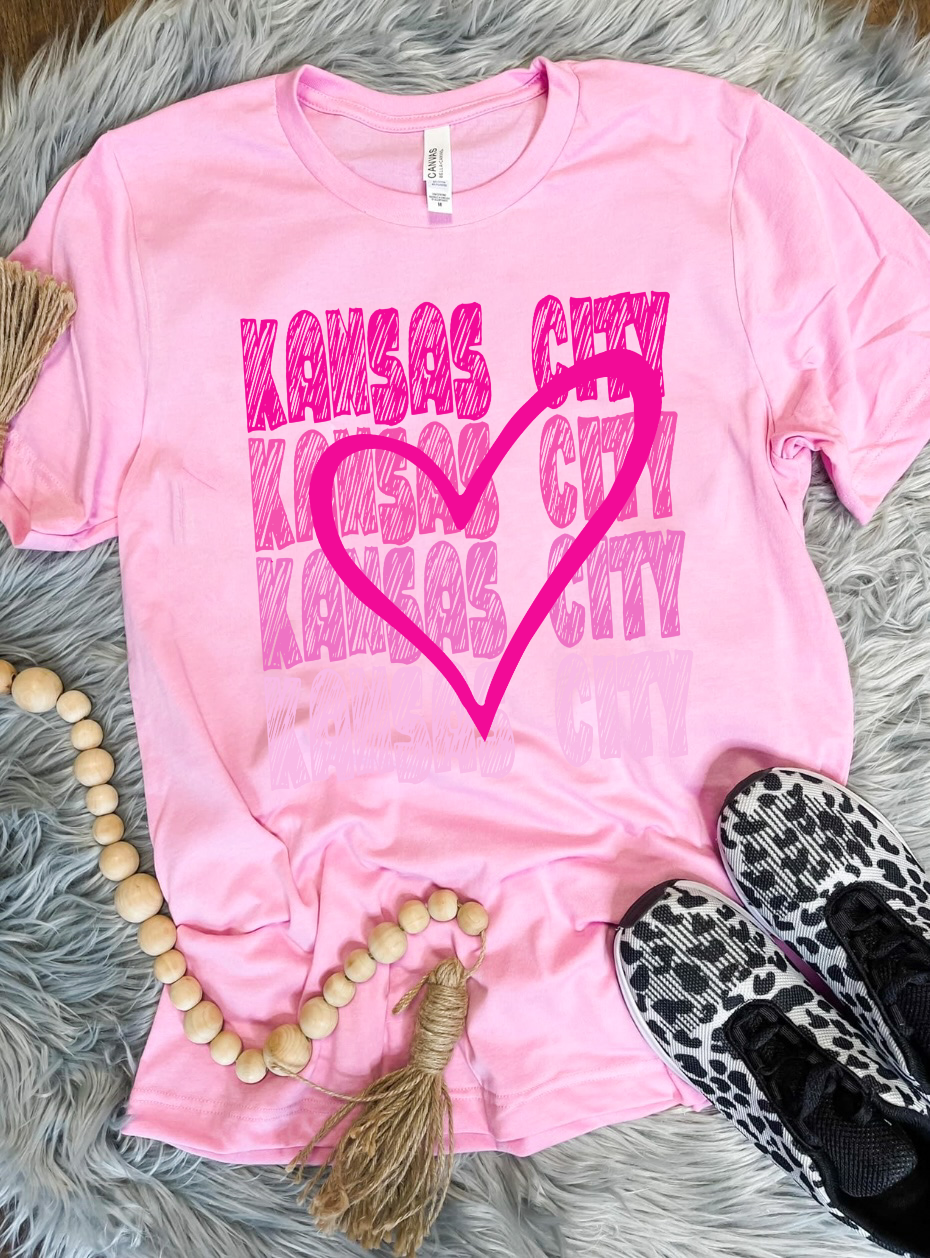 Pink Kansas City Heart Repeat Heather Bubble Gum Tee