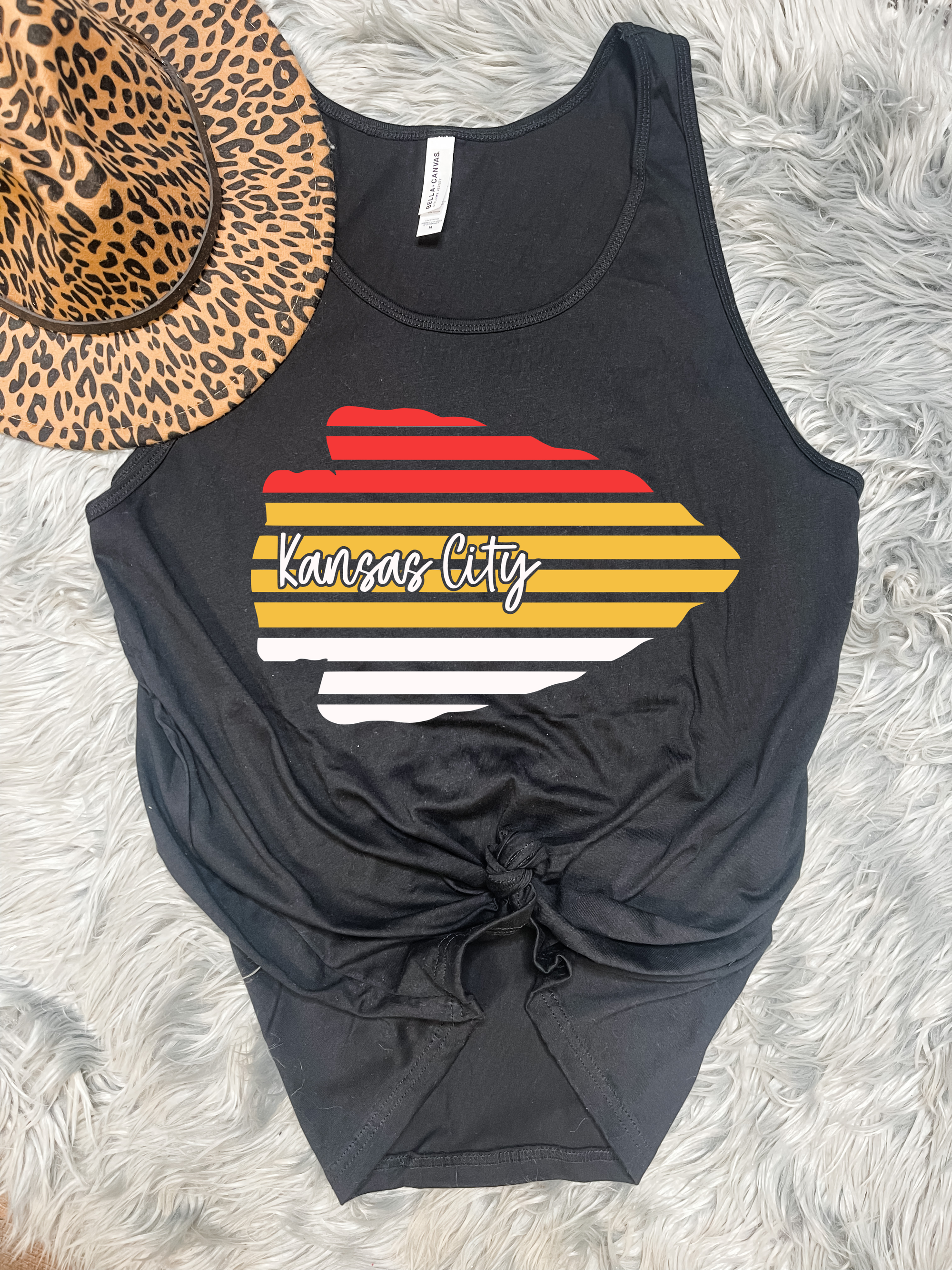 Red, Gold & White Striped Arrowhead Kansas City Black Tank Top