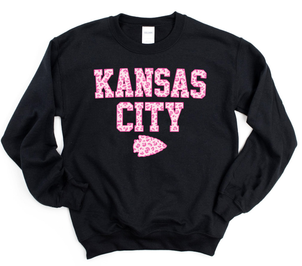 Pink Leopard Kansas City Arrowhead Black Sweatshirt