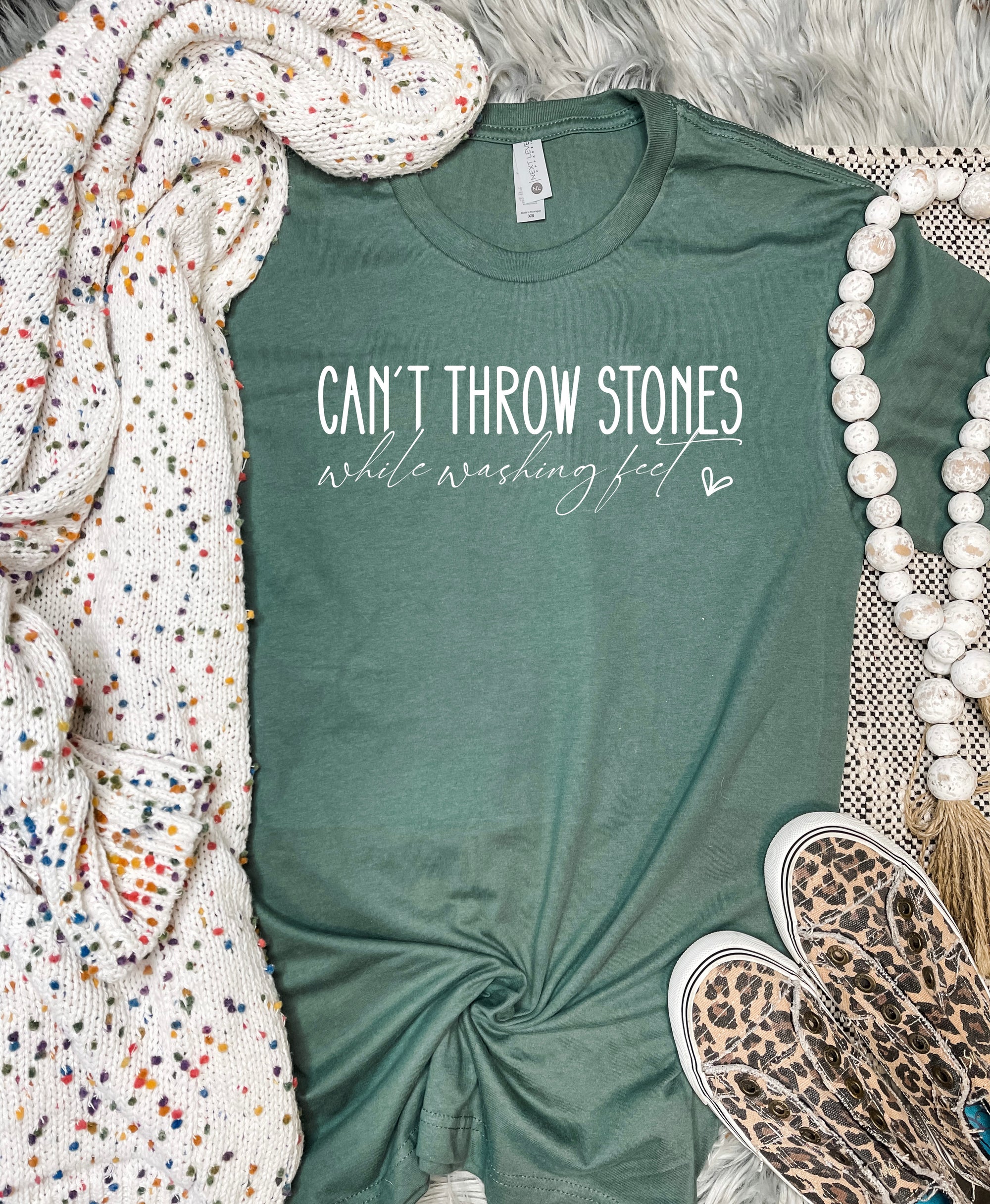 Can’t Throw Stones While Washing Feet Green Tee