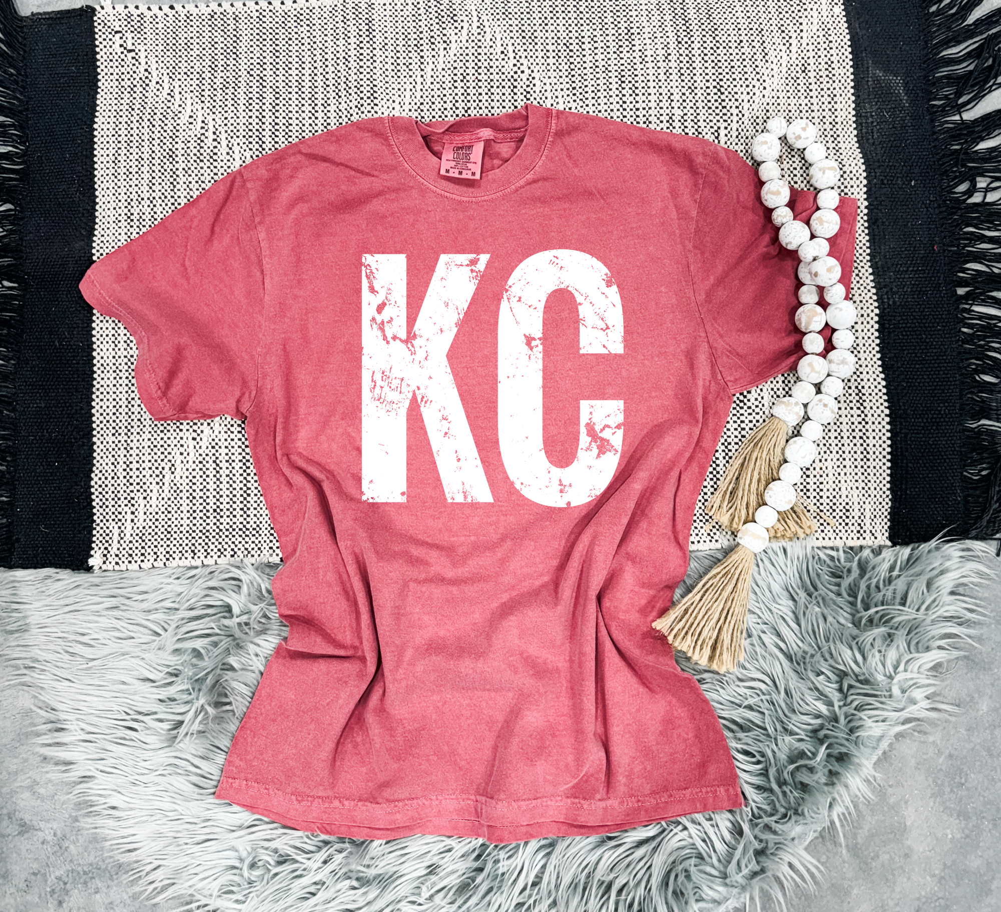 Distressed White KC Crimson Tee