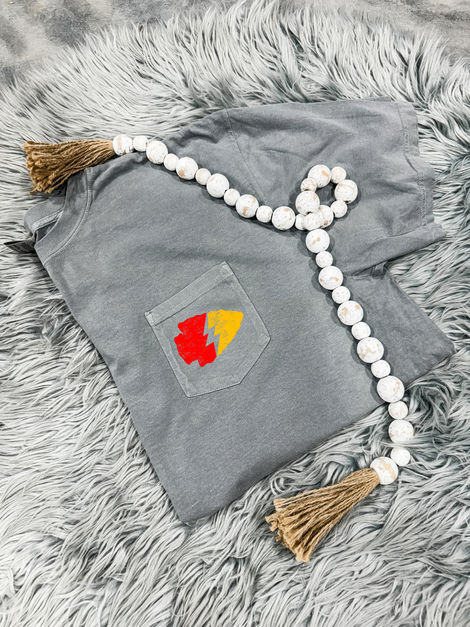 KC Lightening Bolt Red & Gold Arrowhead Grey POCKET Tee