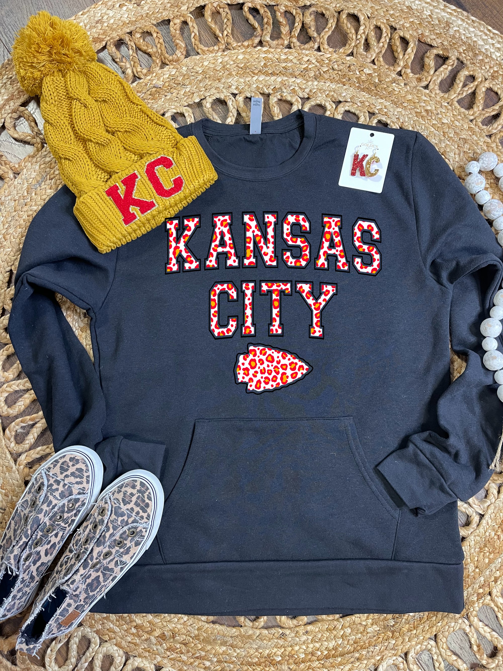 Red Leopard Kansas City Arrowhead Black Pocket Sweatshirt