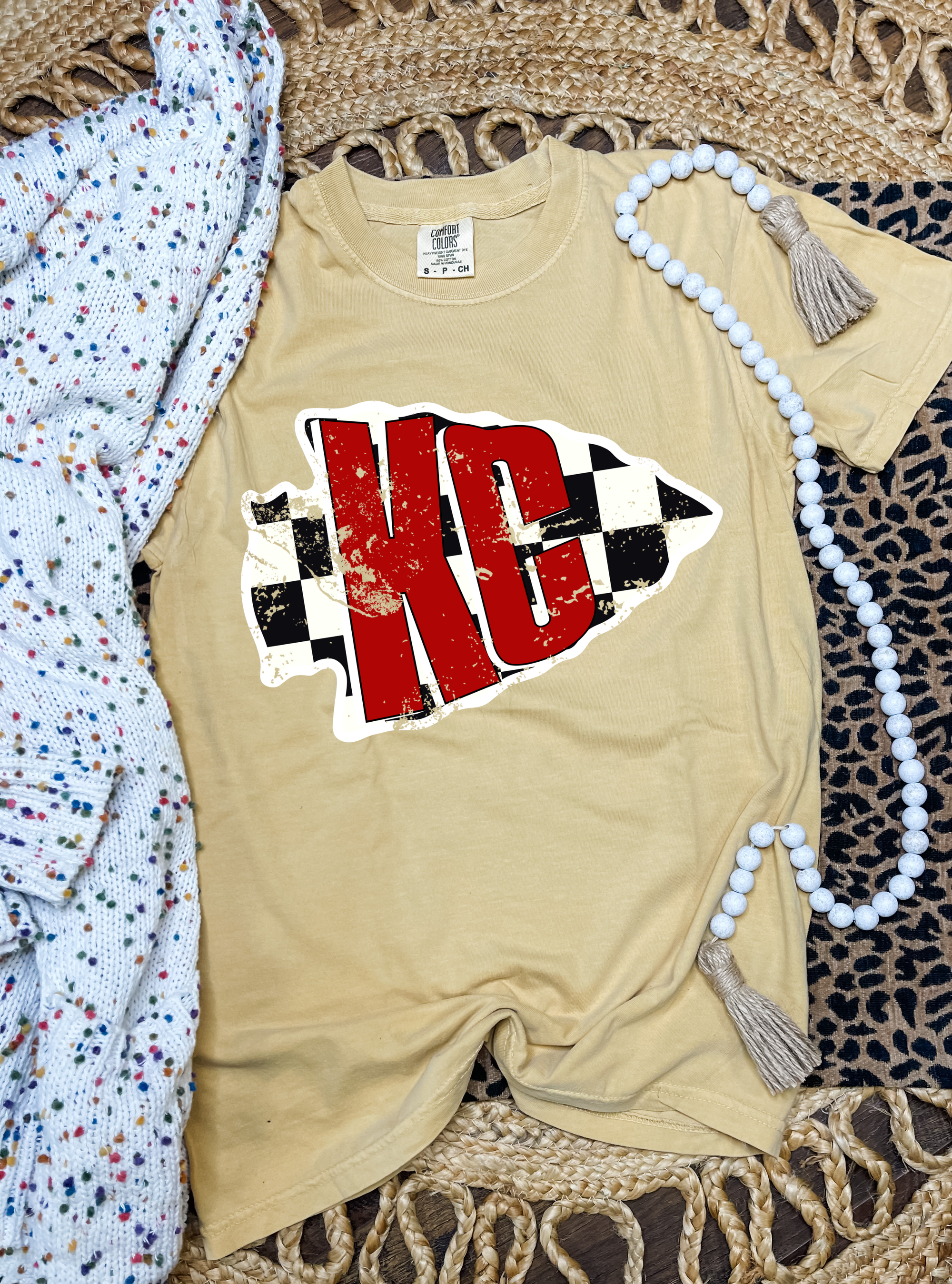 **HALFTIME DEAL** Red KC Checkered Arrowhead Mustard Tee