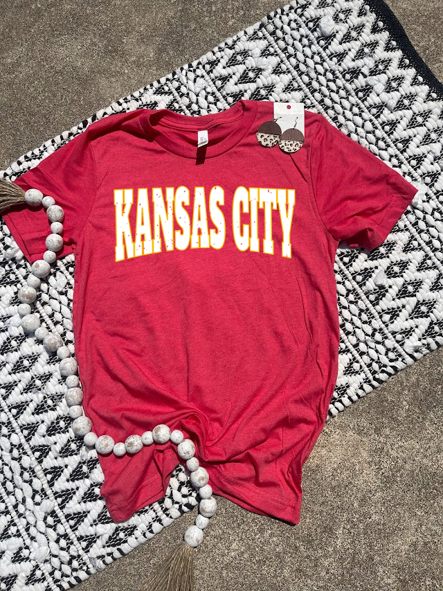 White Distressed Kansas City Heather Red Tee