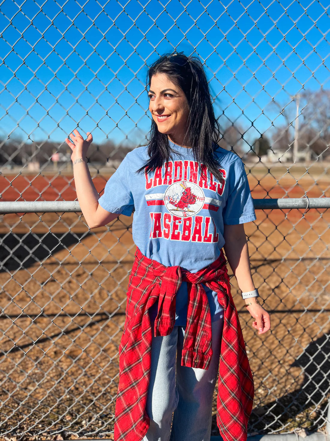 **PREORDER* Cardinals Baseball Oversized Varsity Letters Washed Denim Tee