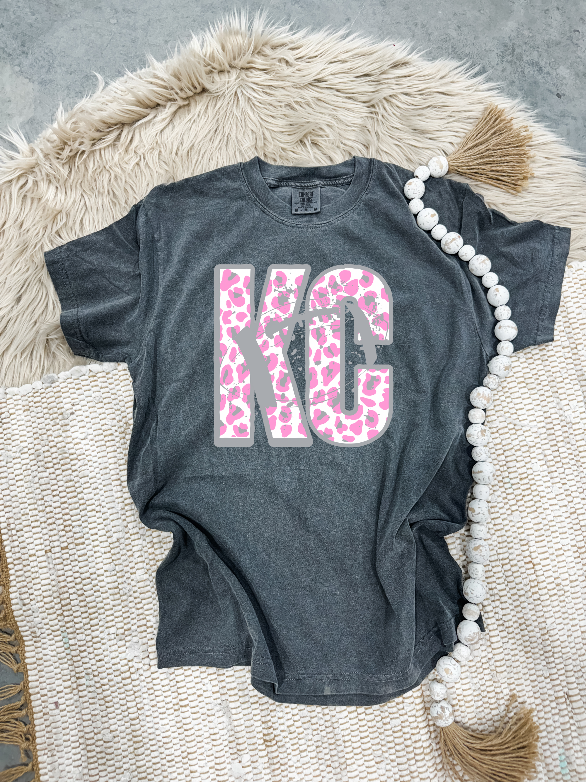 Pink KC Leopard Football Outline Pepper Tee