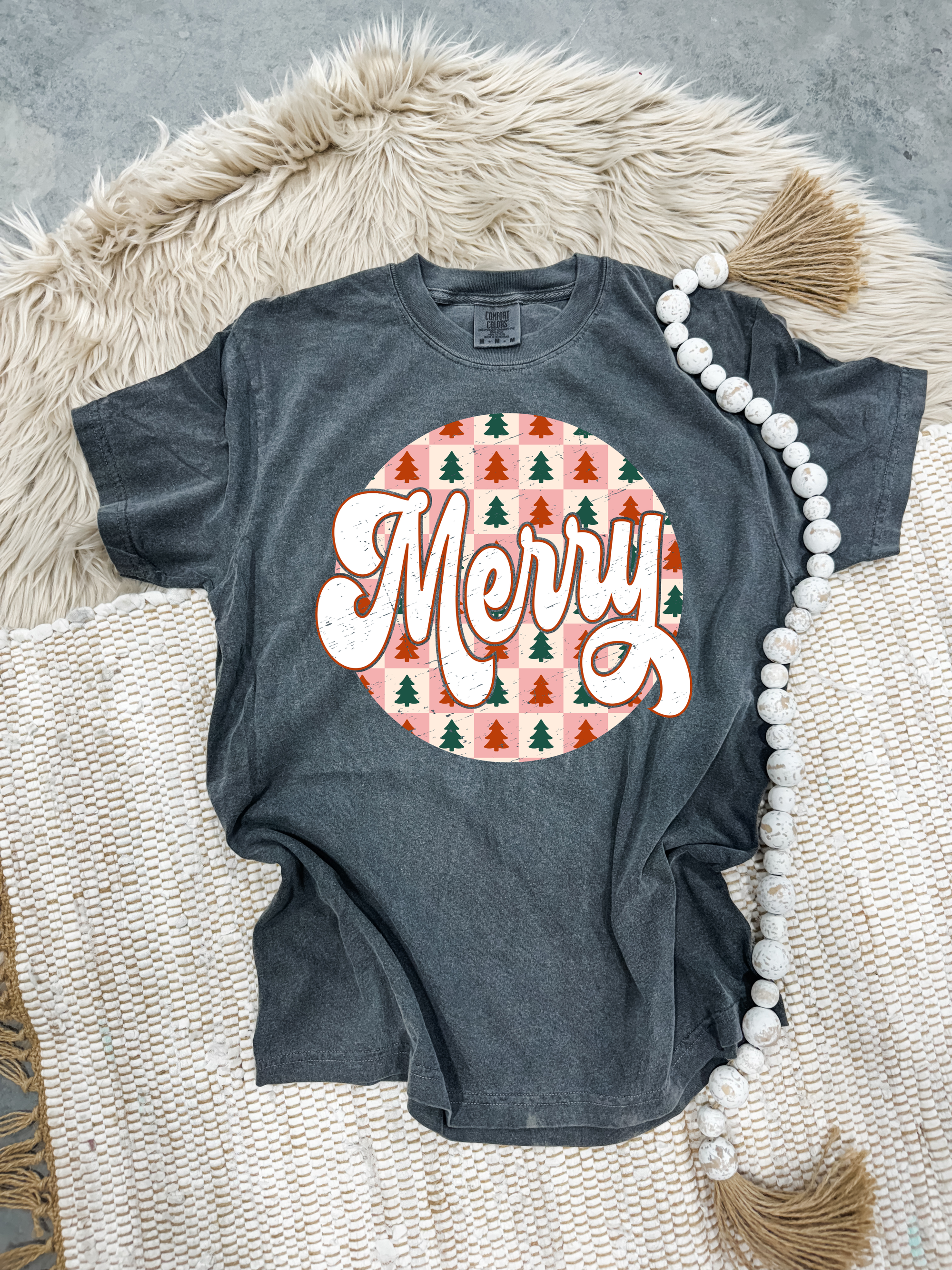 Merry Checkered Christmas Tree Circle Pepper Tee