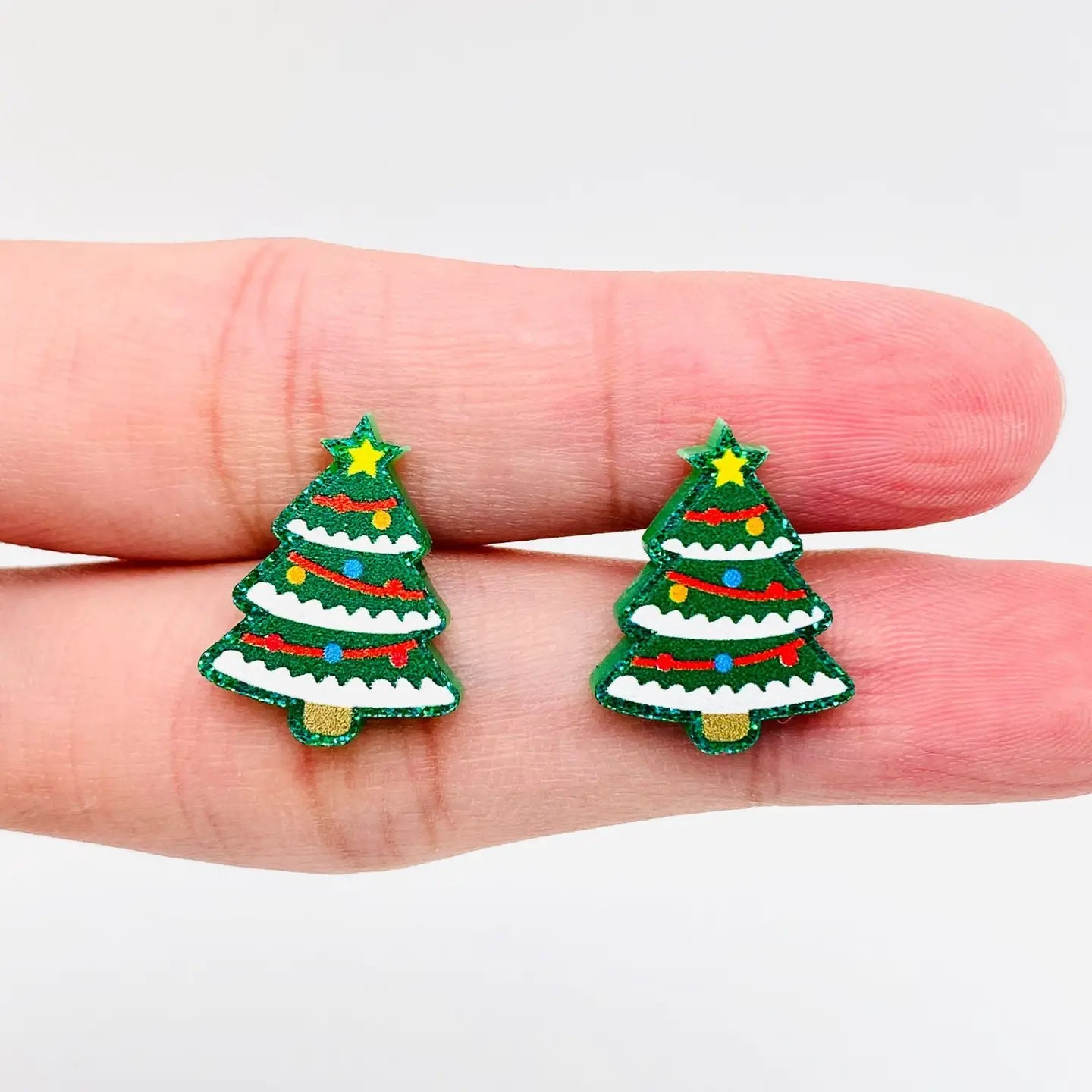 Acrylic Green Christmas Tree Ear Studs