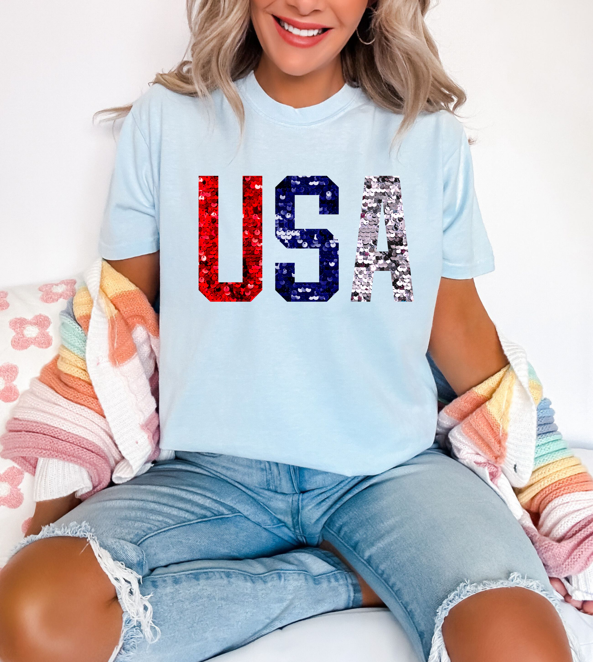 Red White & Blue USA Chambray Tee