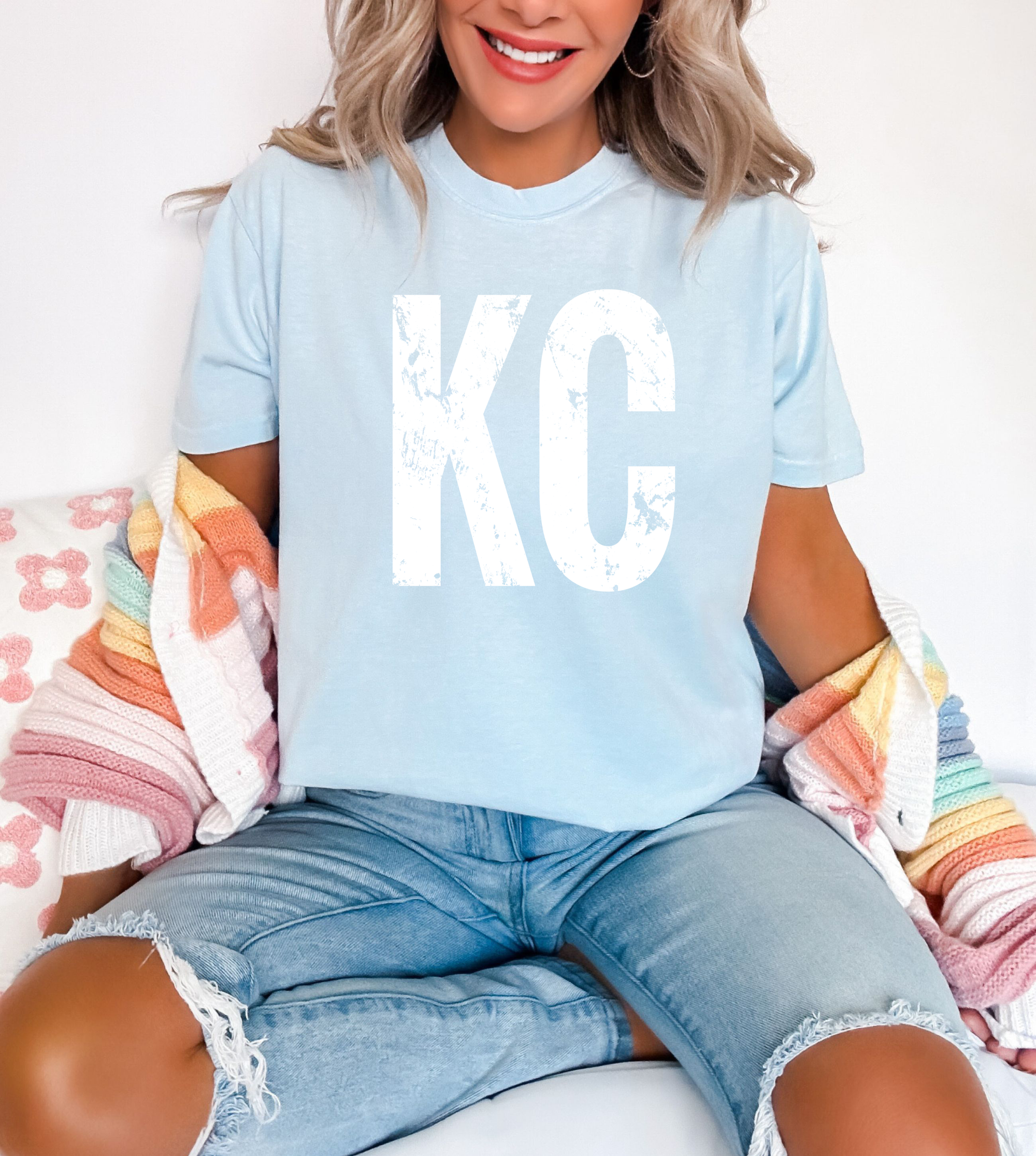 Distressed White KC Chambray Tee