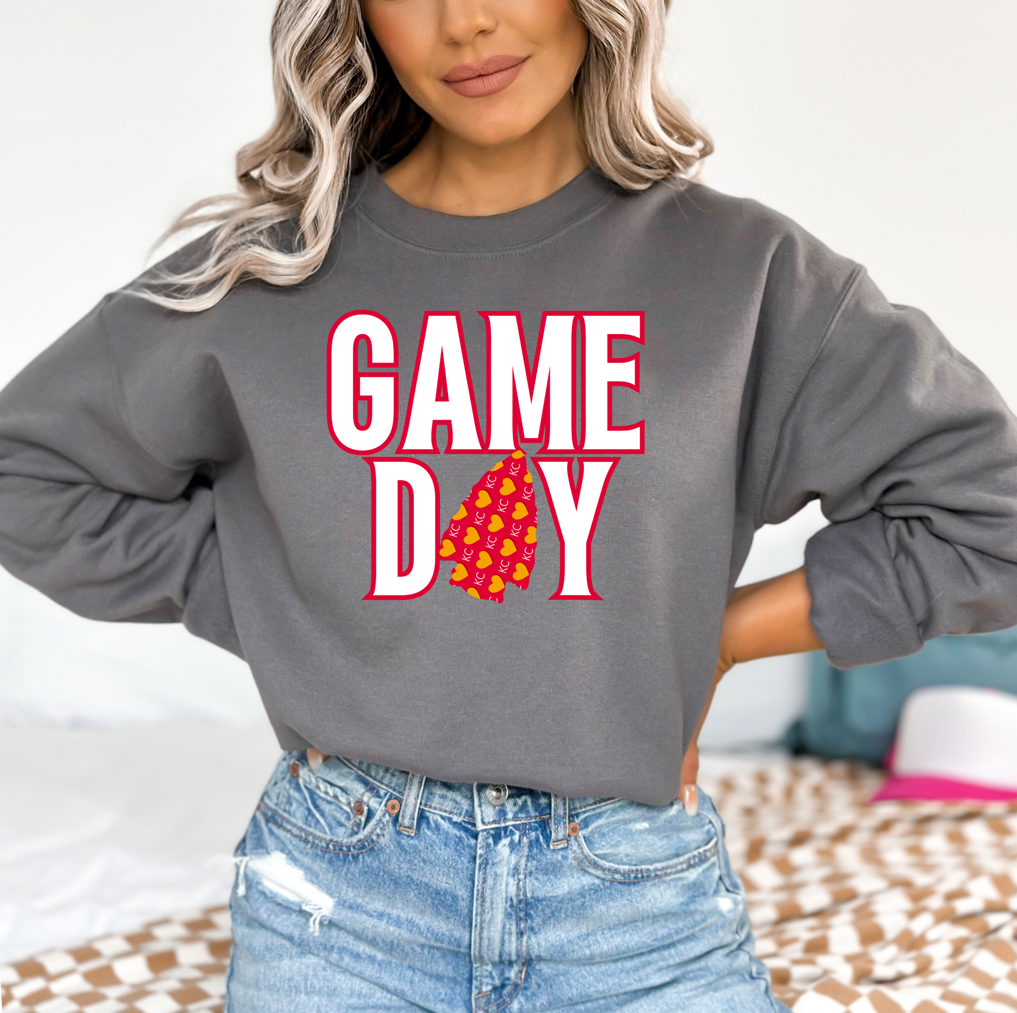 Game Day KC Heart Arrowhead Charcoal Sweatshirt