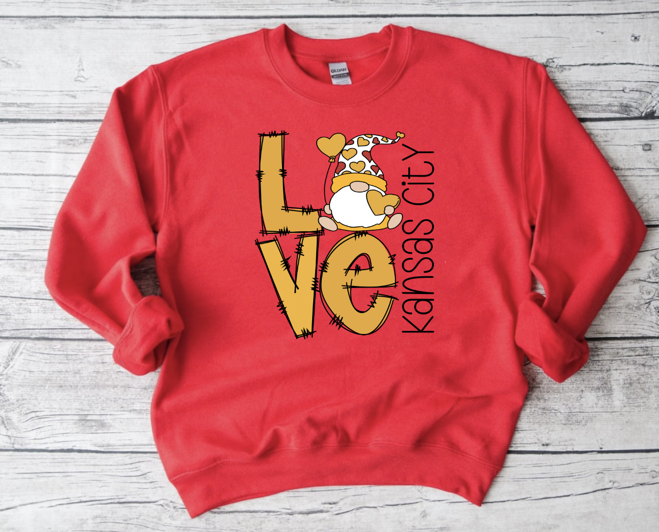 **HALFTIME DEAL** Love Gnomes Vertical Kansas City Red Sweatshirt