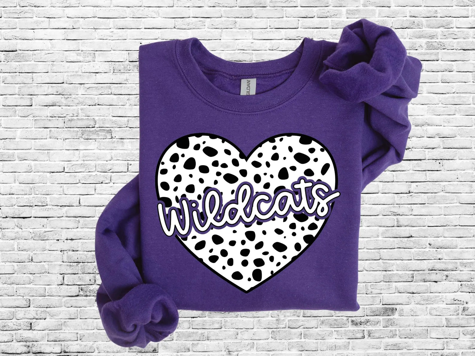 Spotted Heart Wildcats Script Purple Option