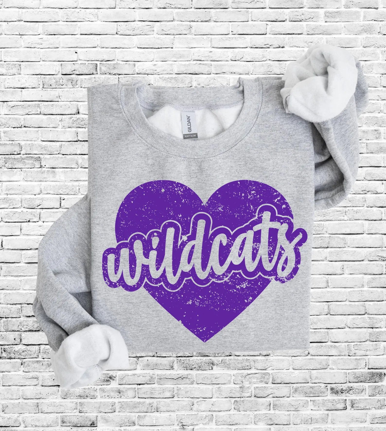 Purple Distressed Wildcats Heart Sports Grey Option