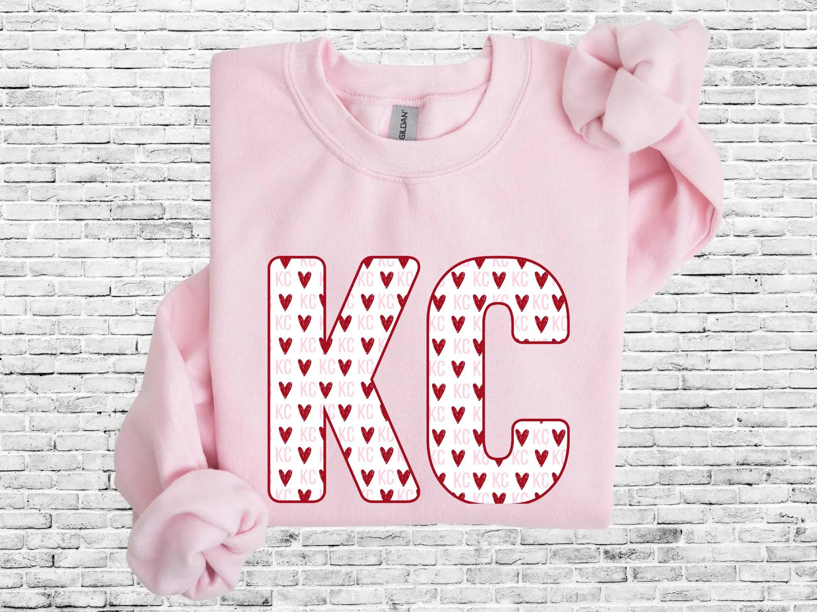 Multiple KC Hearts Inside KC Light Pink Sweatshirt