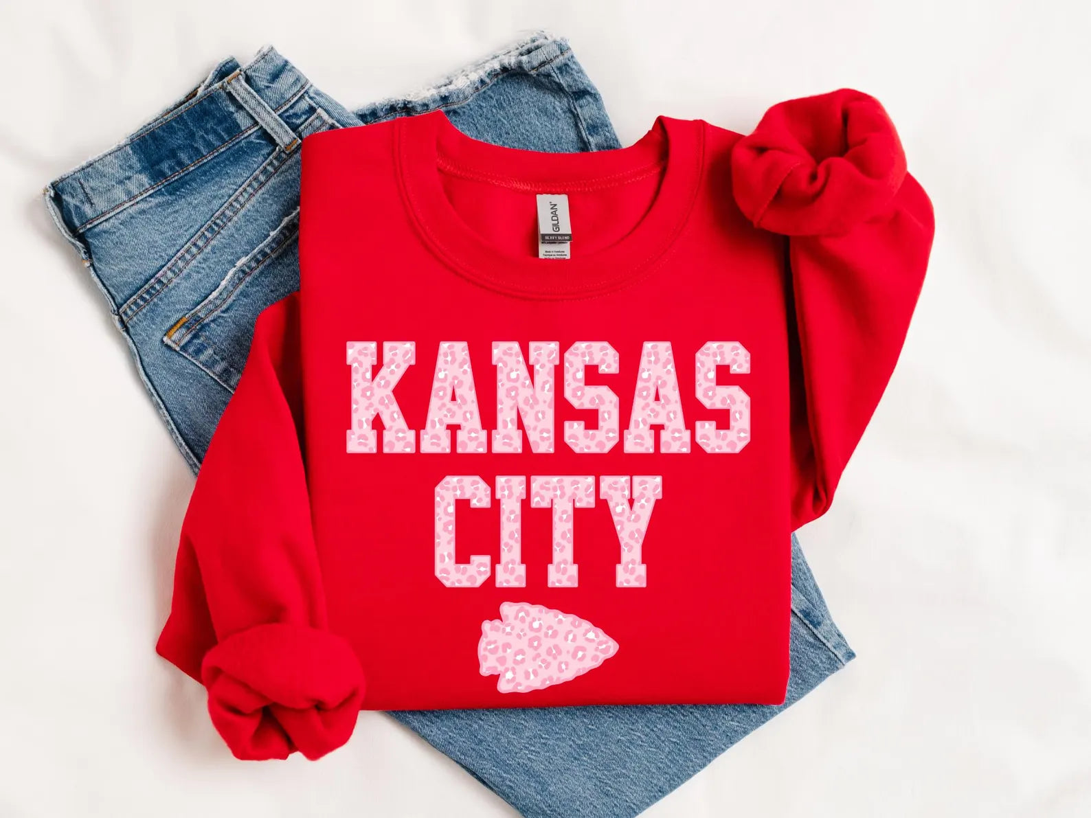 Light Pink Arrowhead Kansas City Leopard Red Sweatshirt