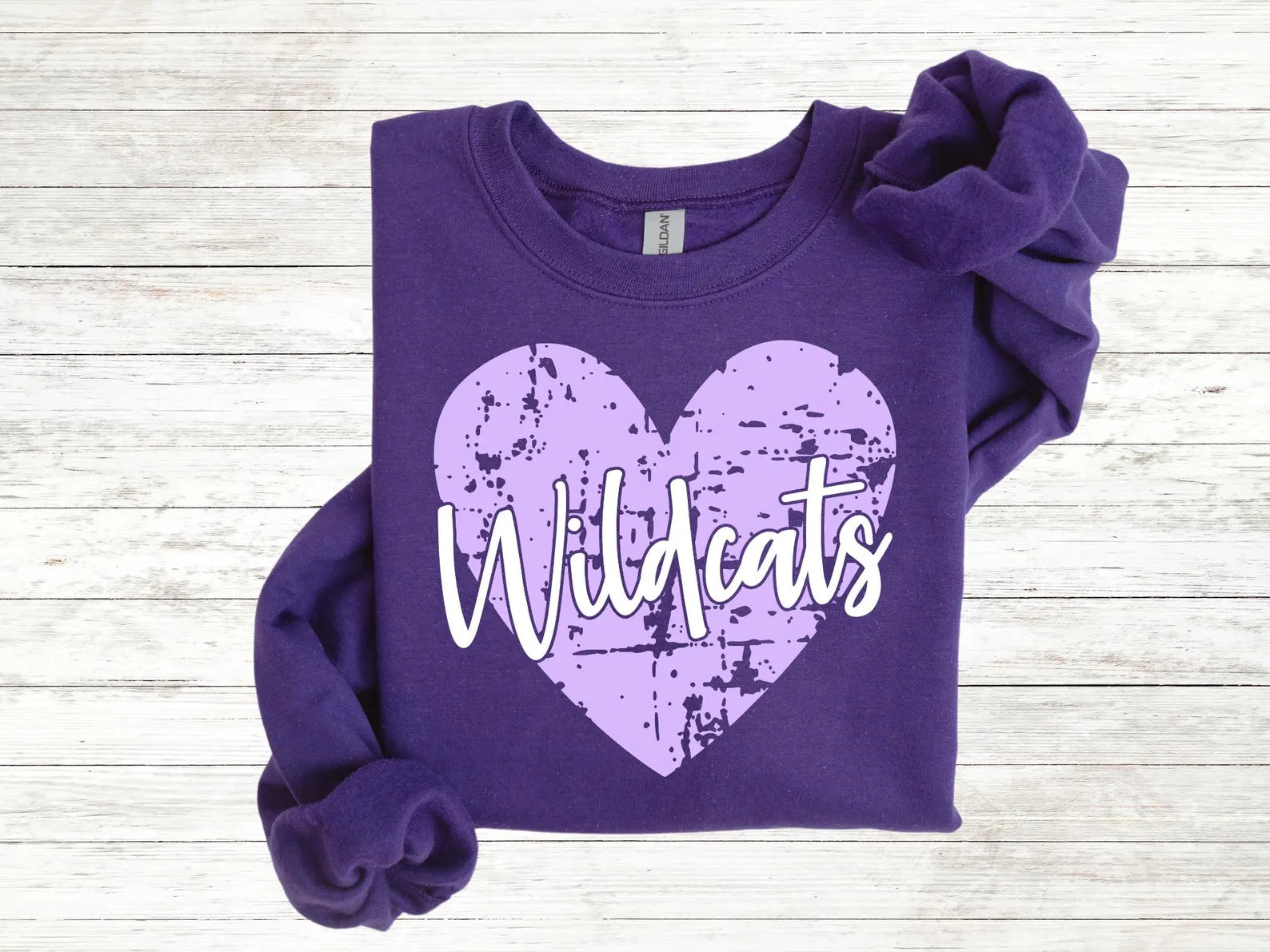 Violet Distressed Wildcats Heart Purple Option