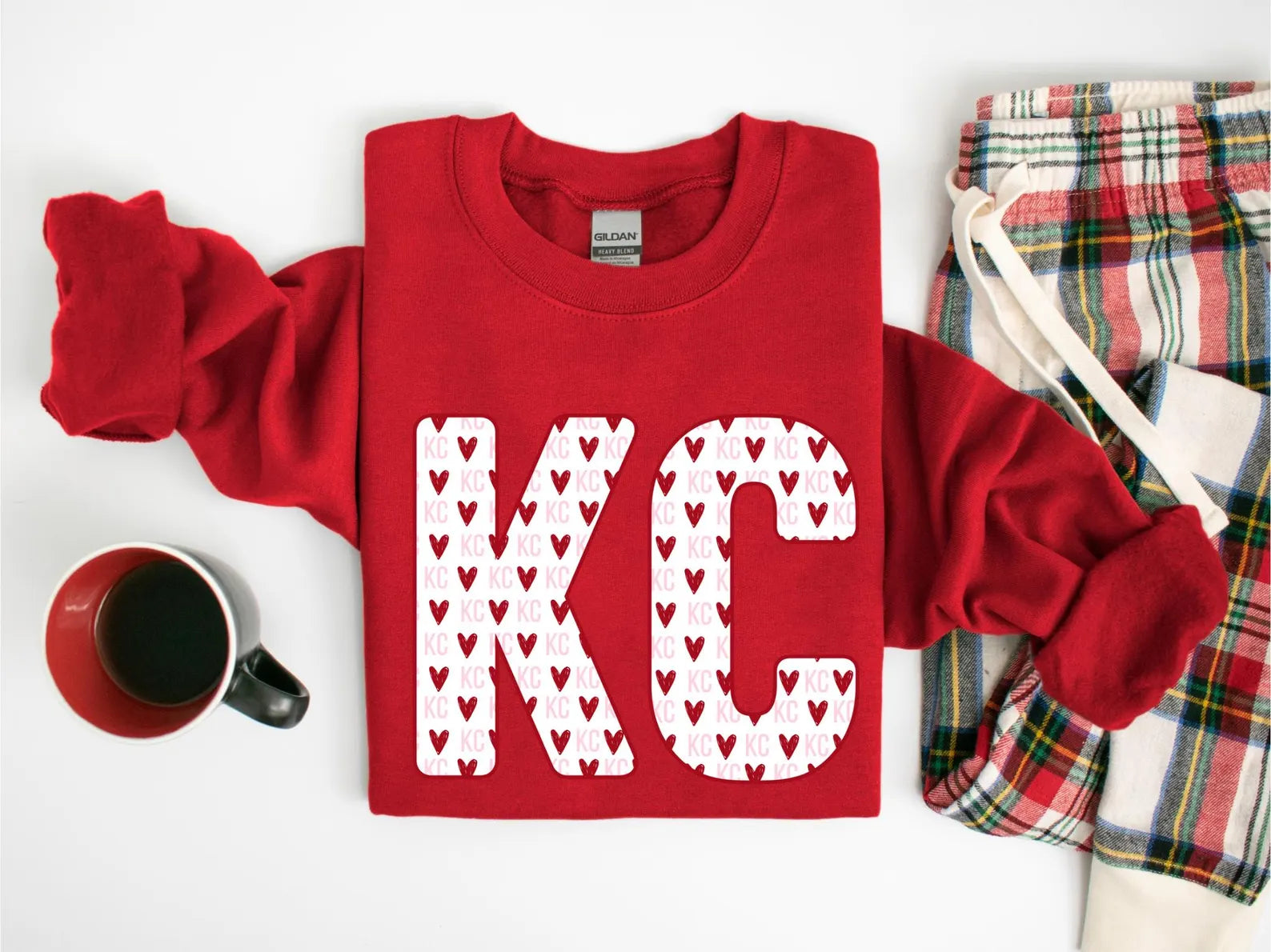 Multiple KC Hearts Inside KC Red Sweatshirt