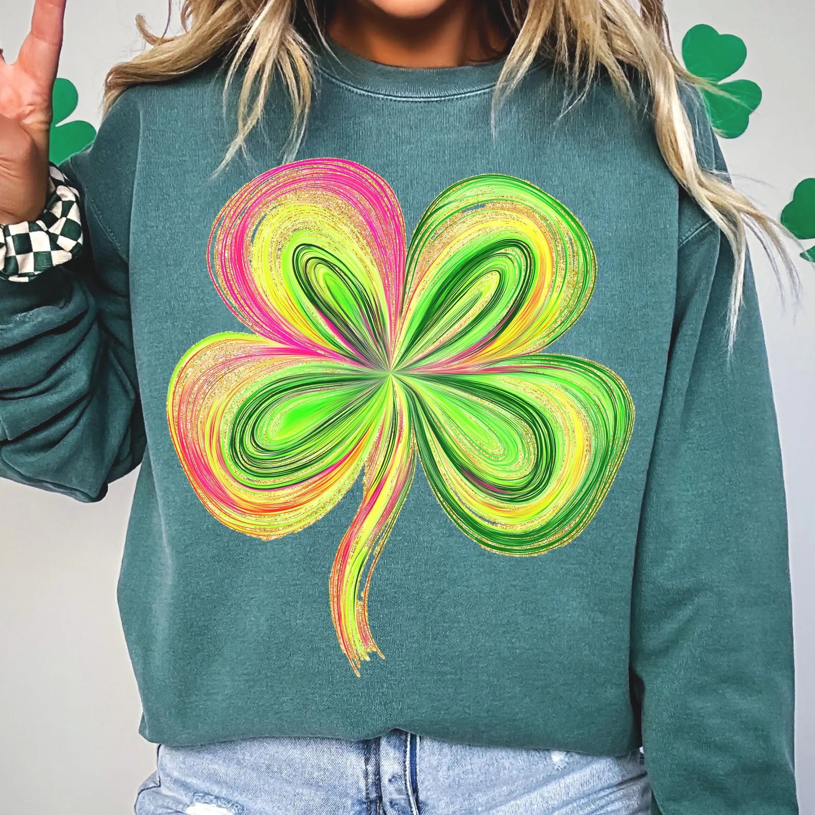 Airbrush Shamrock Light Green Long Sleeve Tee