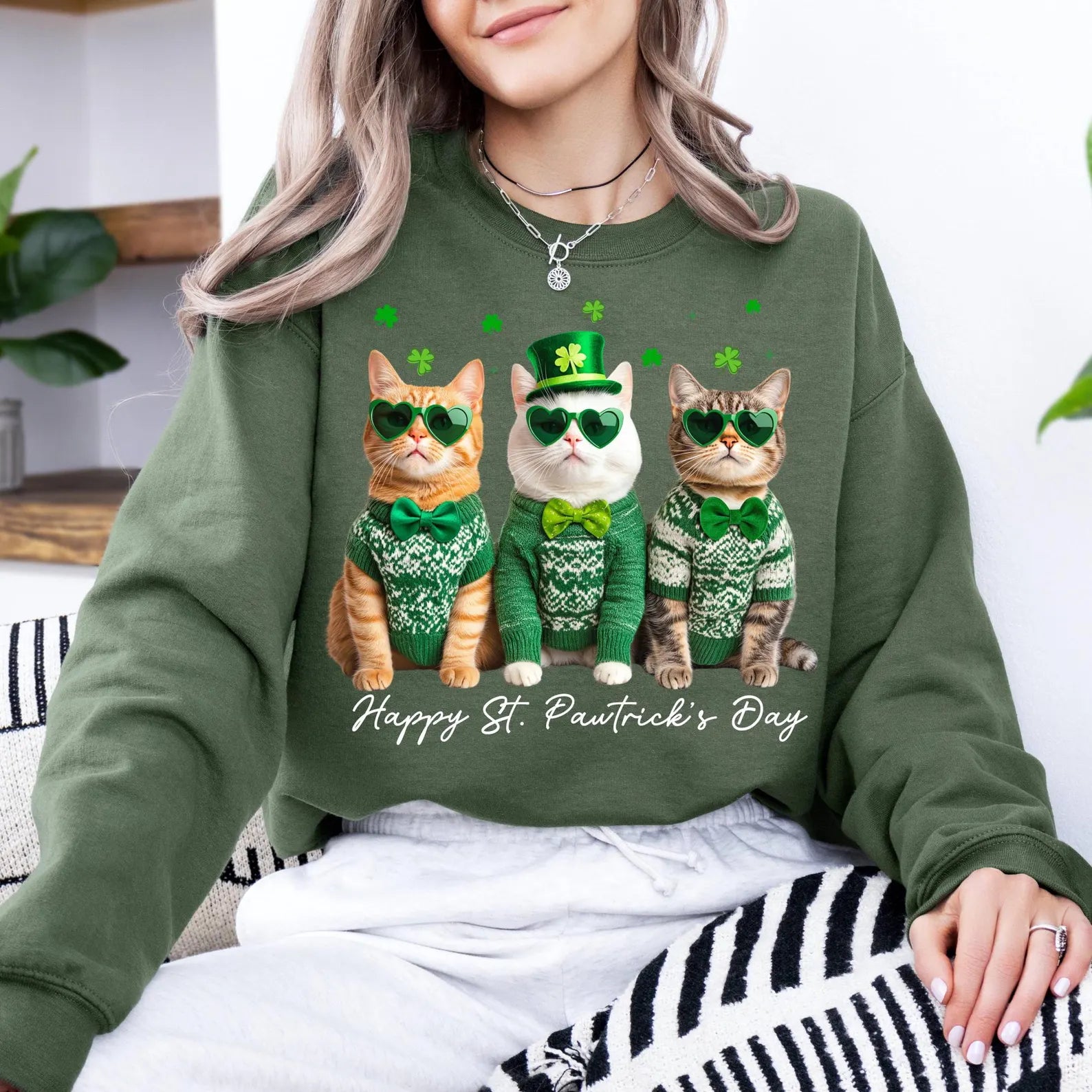 Happy St Pawtricks Day Military Green Sweatshirt