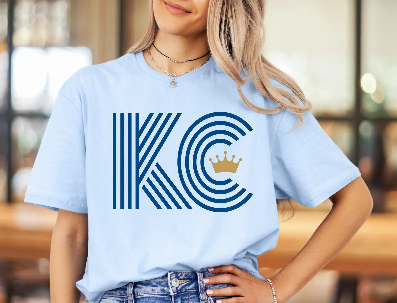 Triple Lined Royal KC Crown Light Blue Tee