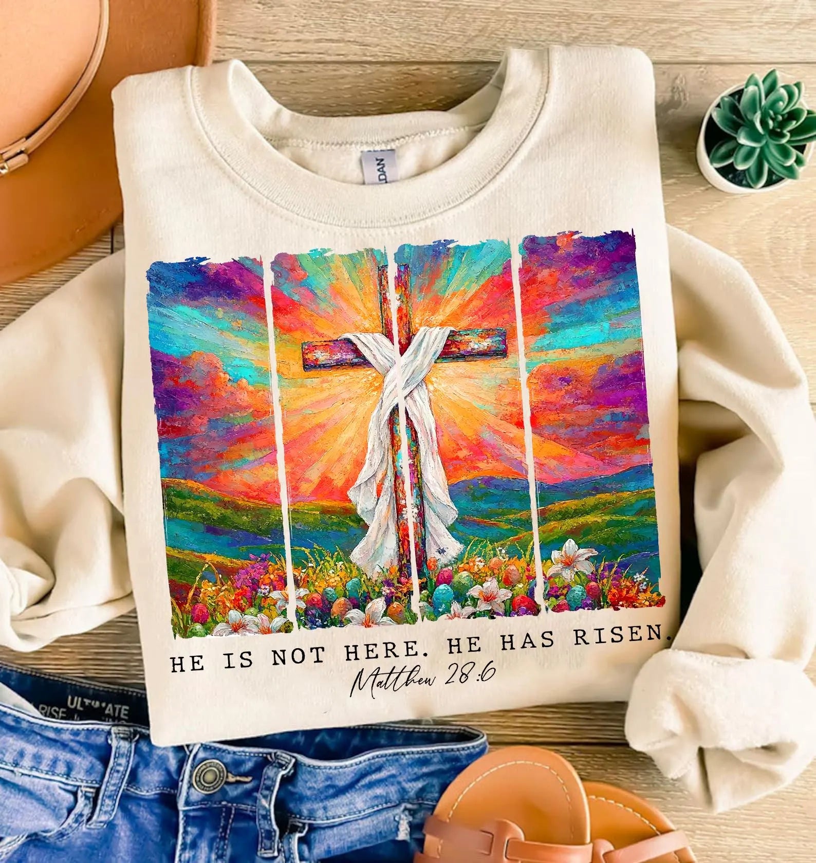 Cross He Has Risen Sand Sweatshirt