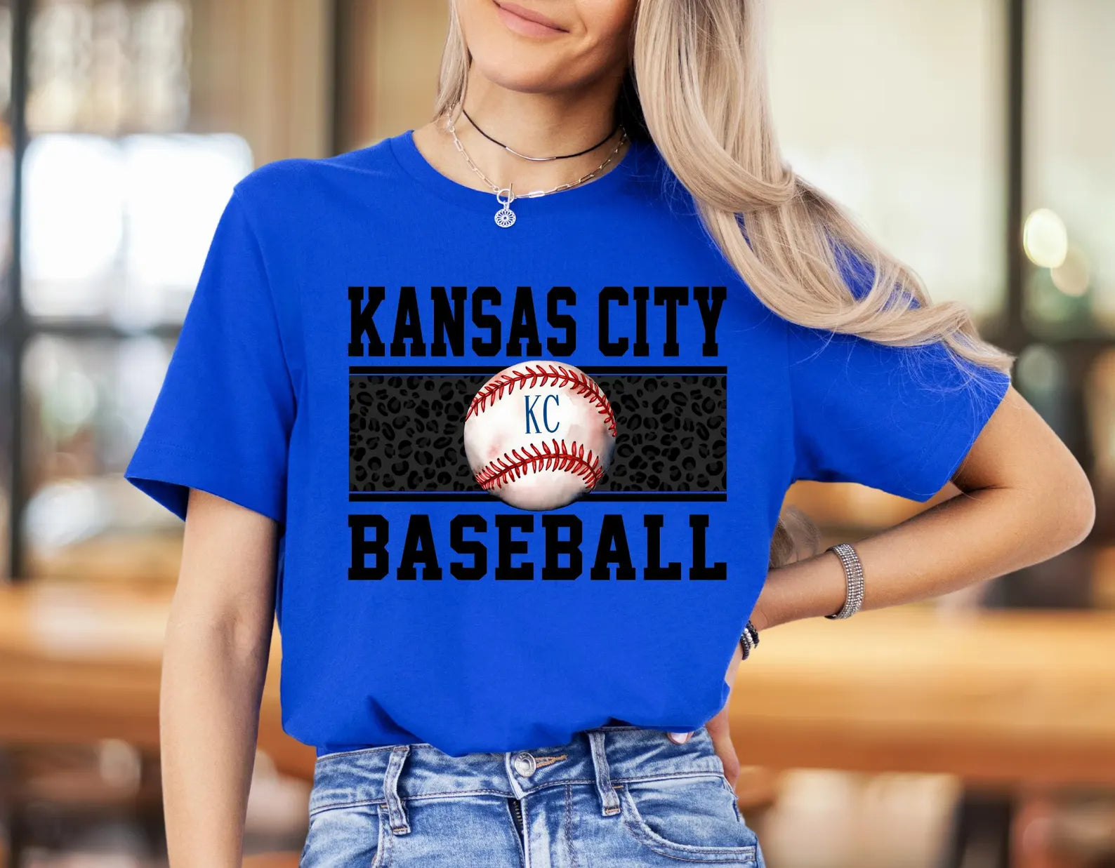 Black Leopard Kansas City Baseball Royal Blue Tee