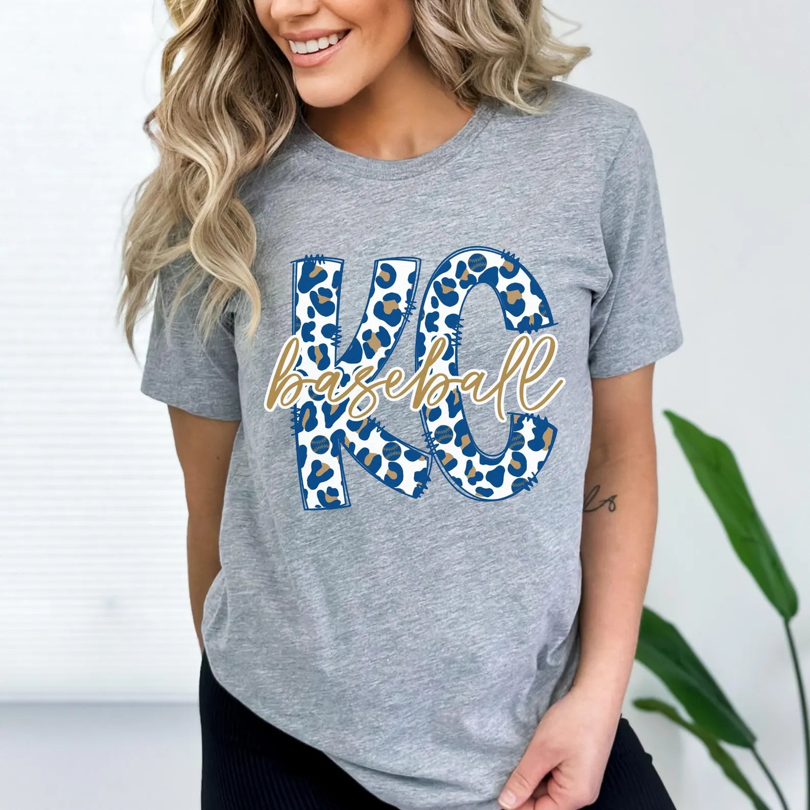 Leopard KC Baseball Script Sports Grey Tee