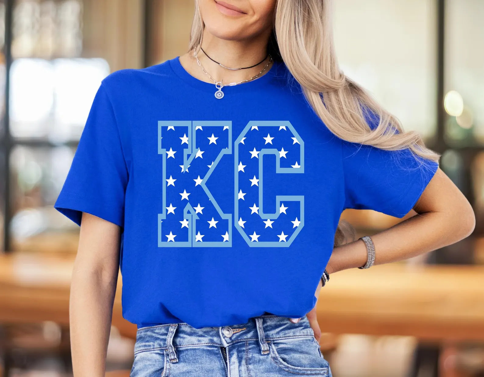 Light Blue KC & White Stars Royal Blue Tee