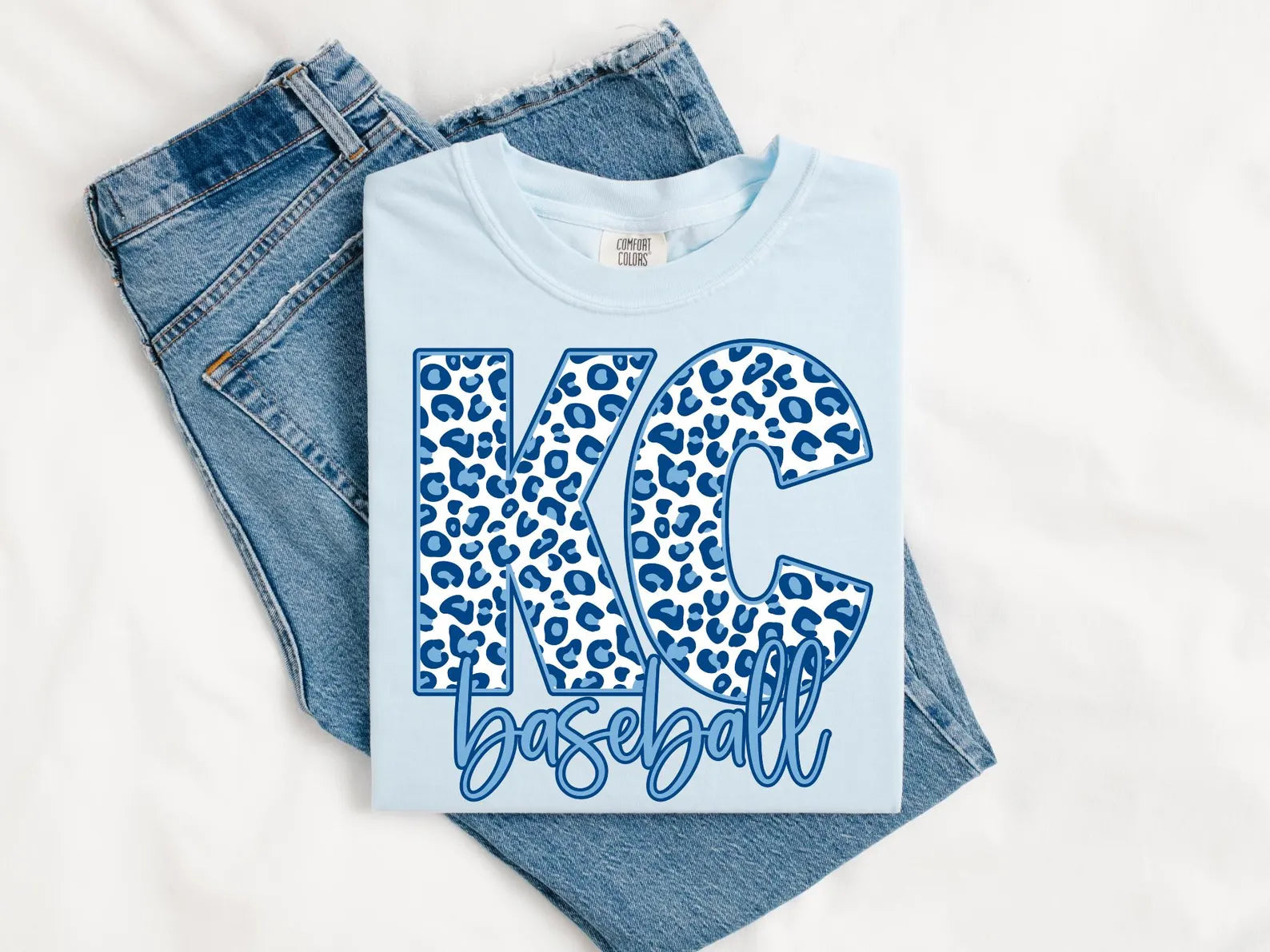 Blue Leopard KC Baseball Script Chambray Tee