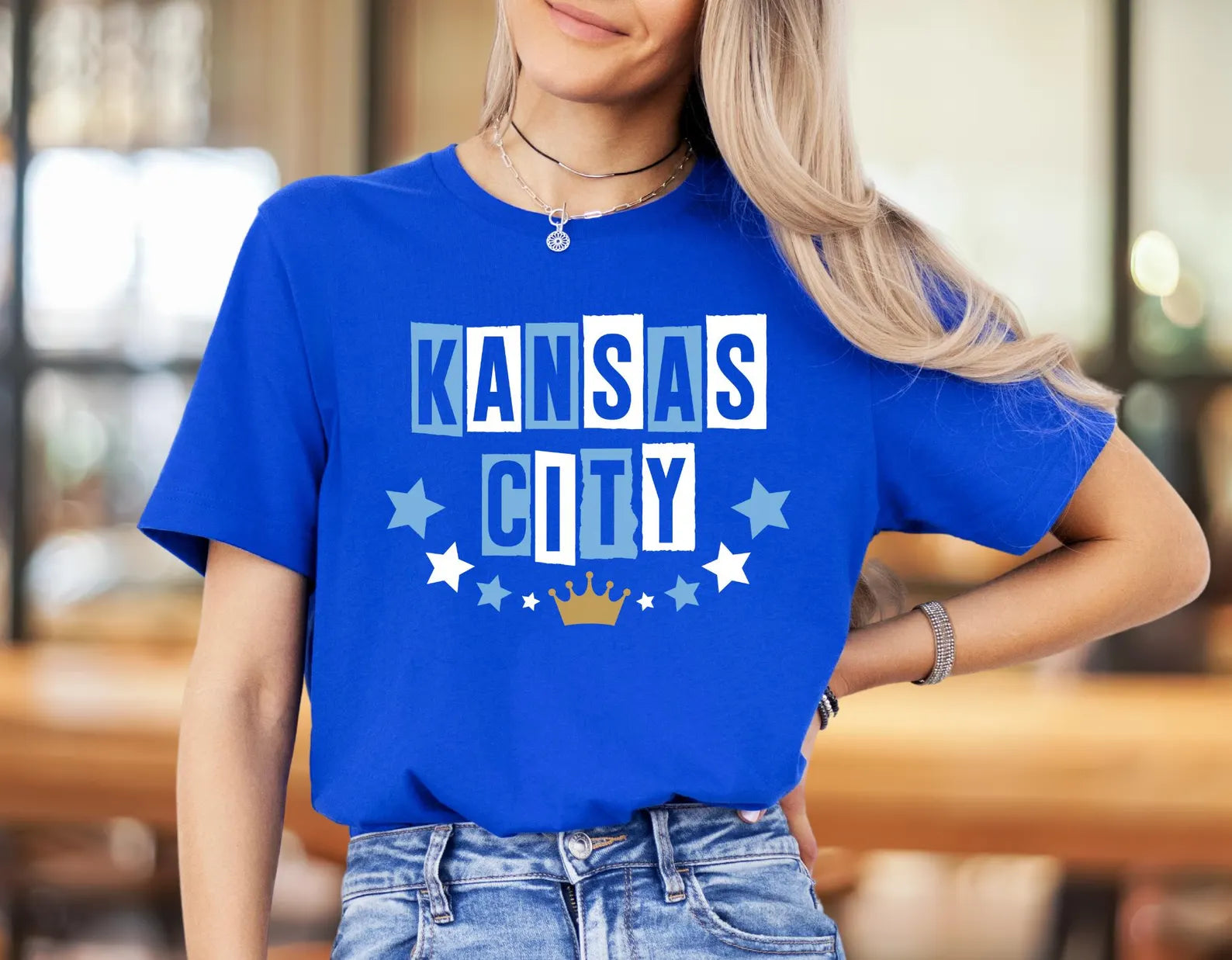 Blue & White Kansas City Stars Block Letters Royal Tee