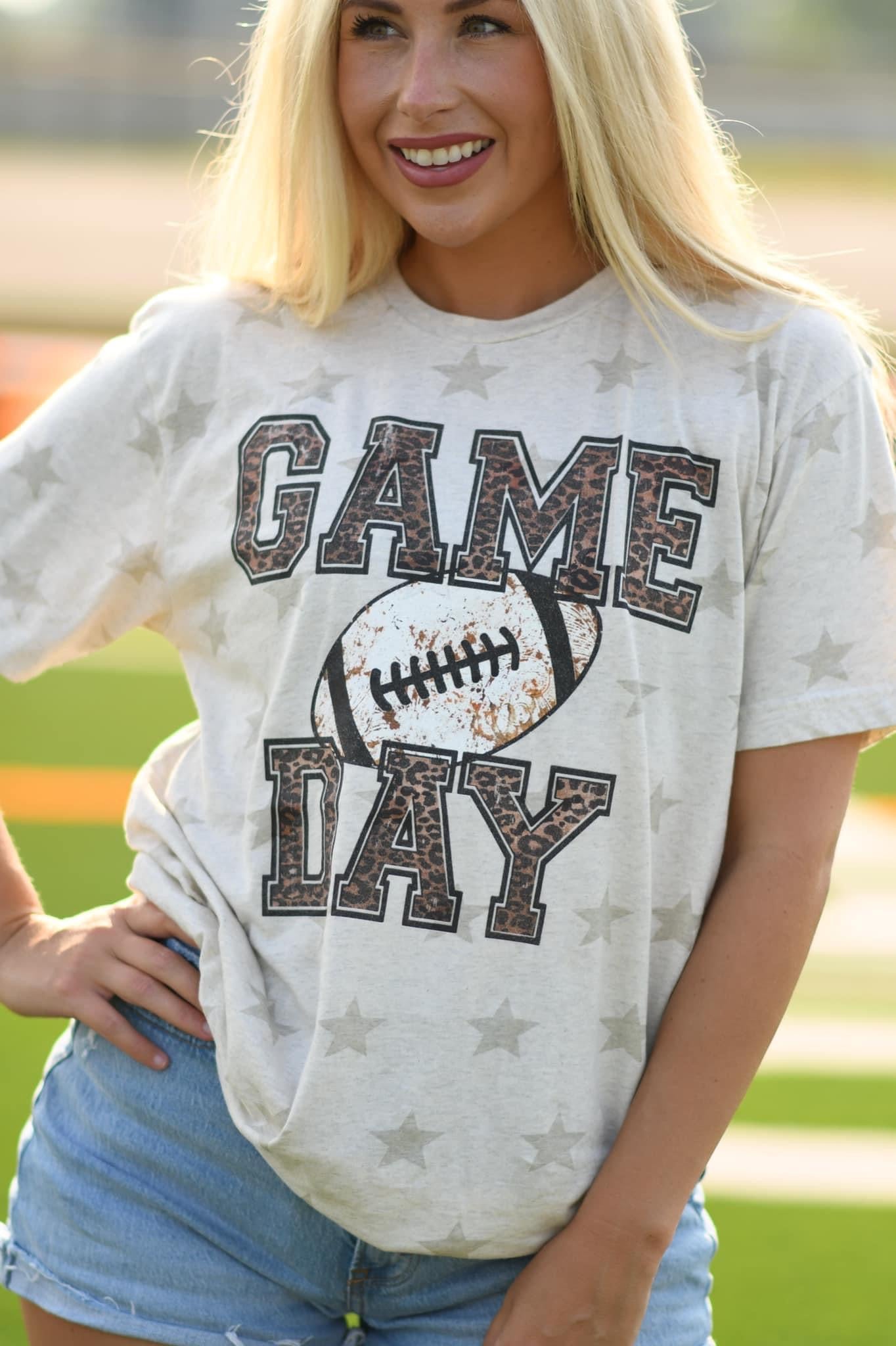 Leopard Game Day Football Natural Star Tee