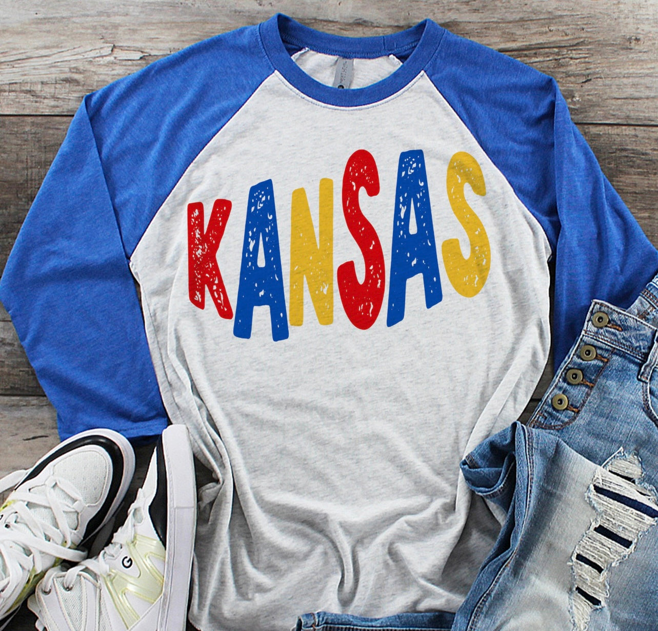 Red, Gold & Blue Kansas Blue Raglan