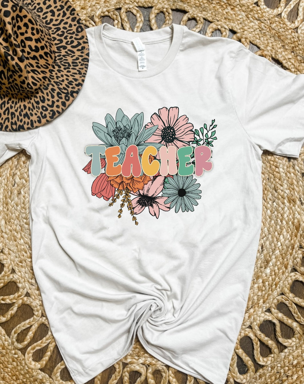 Floral Teacher Heather Dust Tee