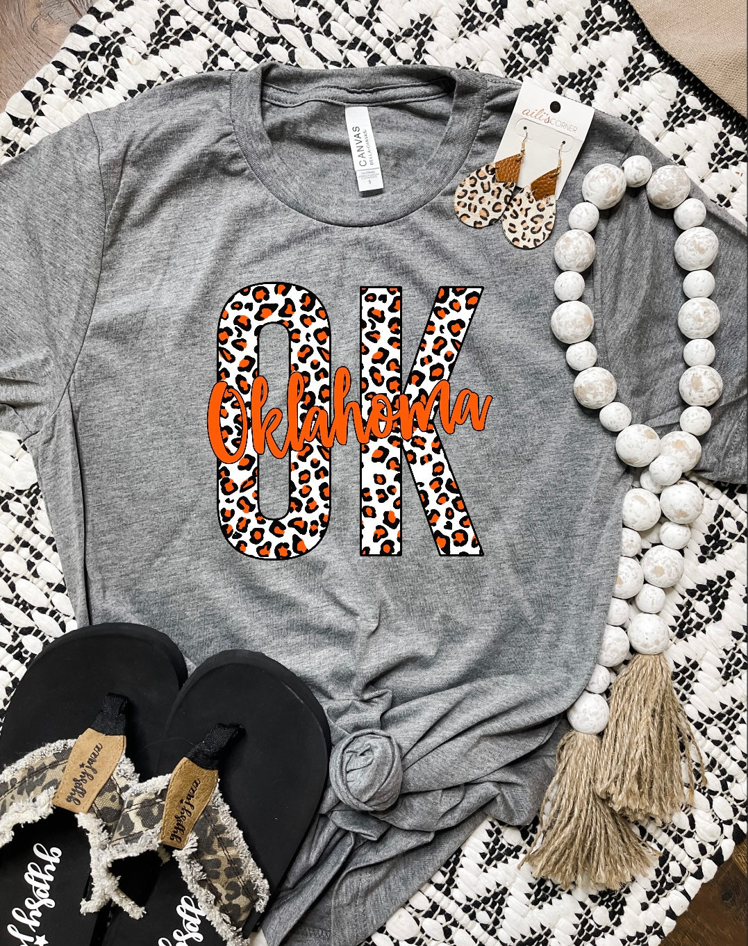 Orange Leopard Oklahoma Charocal Tee