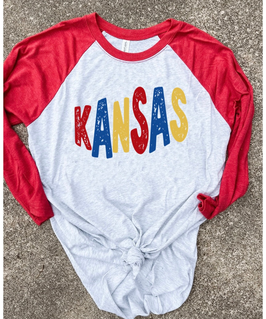 Red, Gold & Blue Kansas Red Raglan