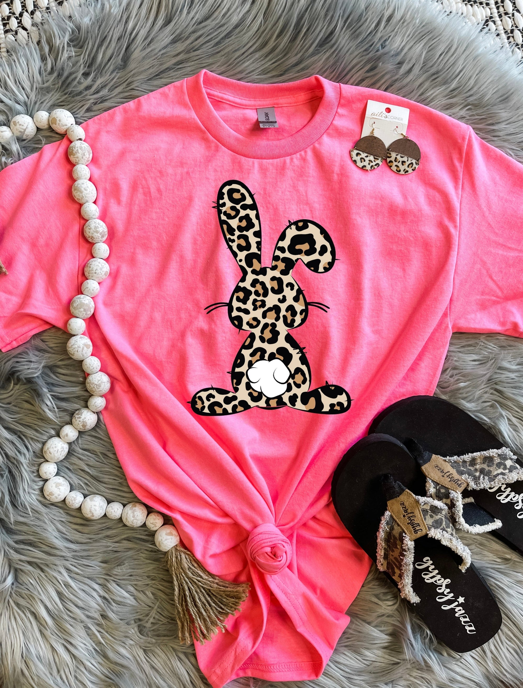 Leopard Bunny Hot Pink Tee