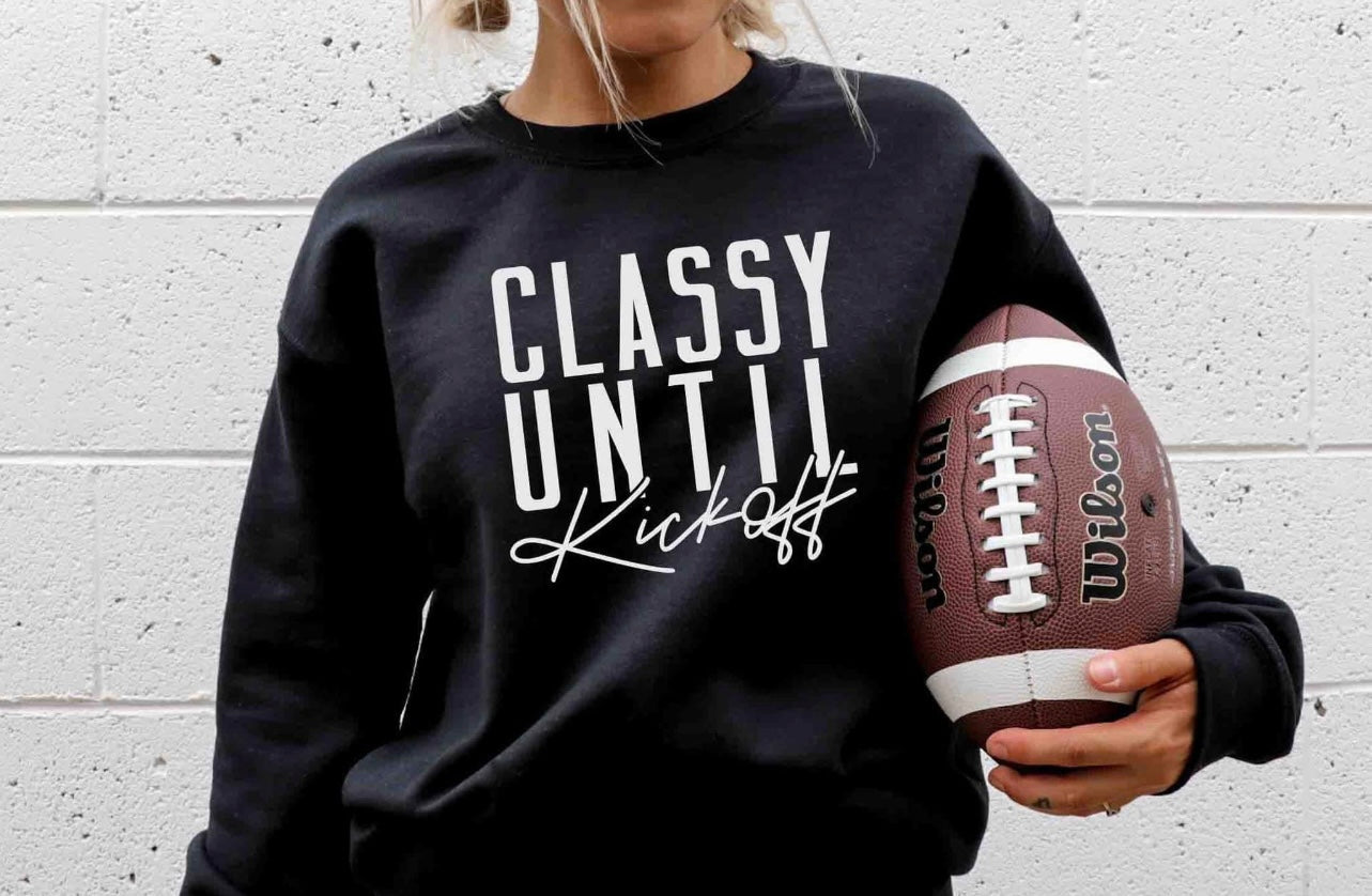 Classy Until Kickoff Black Sweatshirt