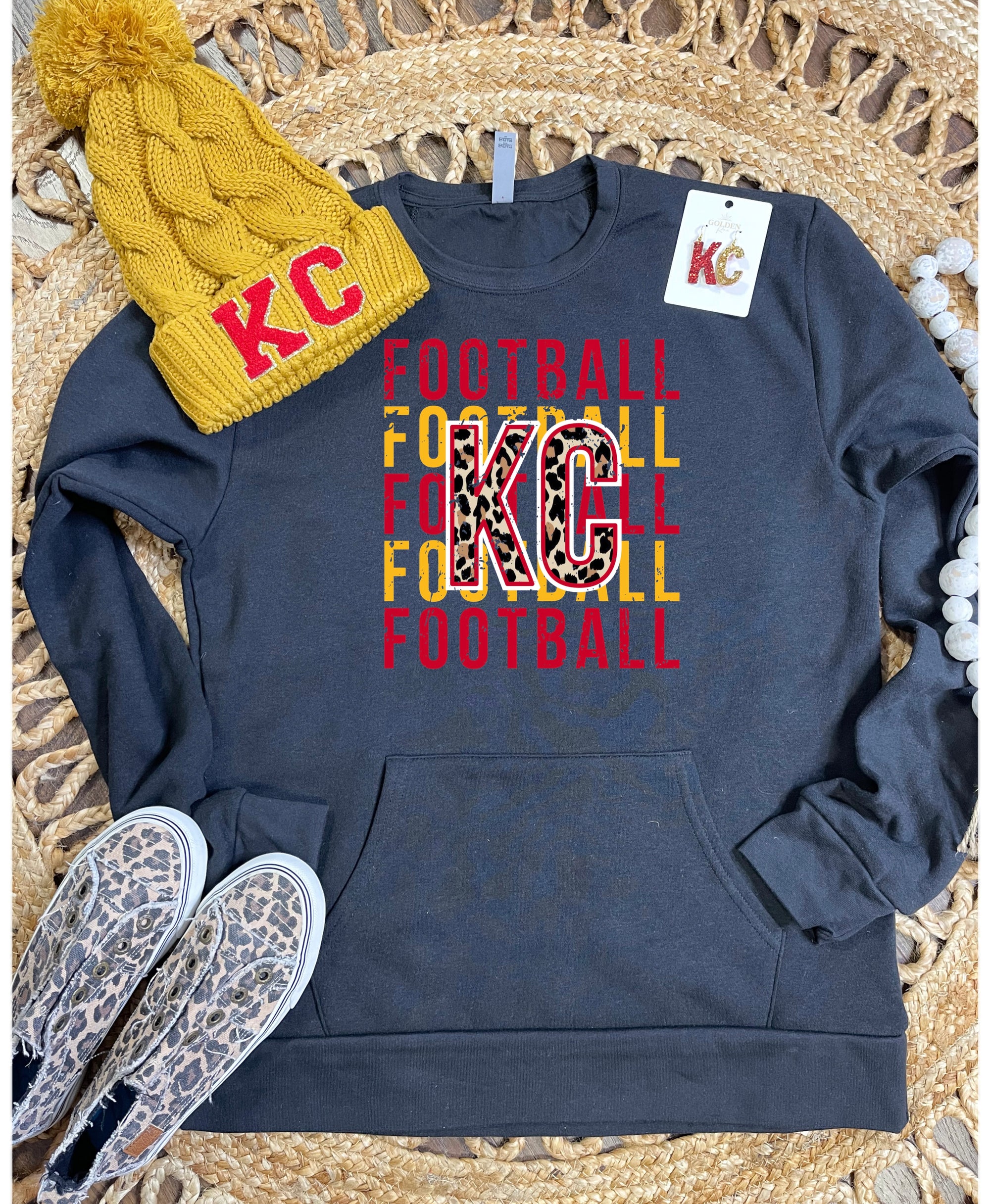 KC Football Cheetah Mustard Tee - Olive Street Boutique